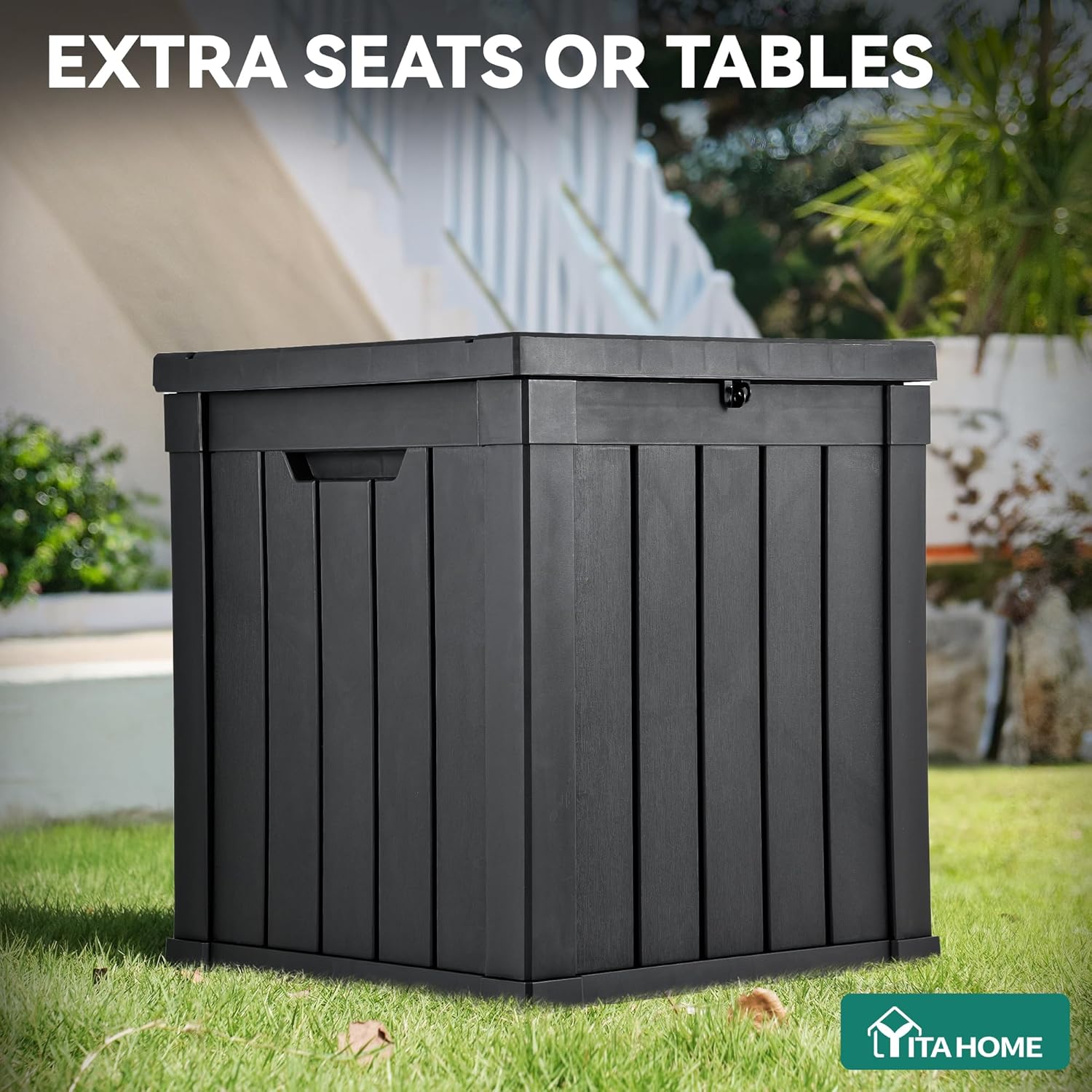 YITAHOME 51 Gallon Outdoor Storage Deck Box, Waterproof Resin Package Delivery and Storage Box with Lockable Lid for Patio Furniture Cushions, Pool Accessories, Garden Tools, Black