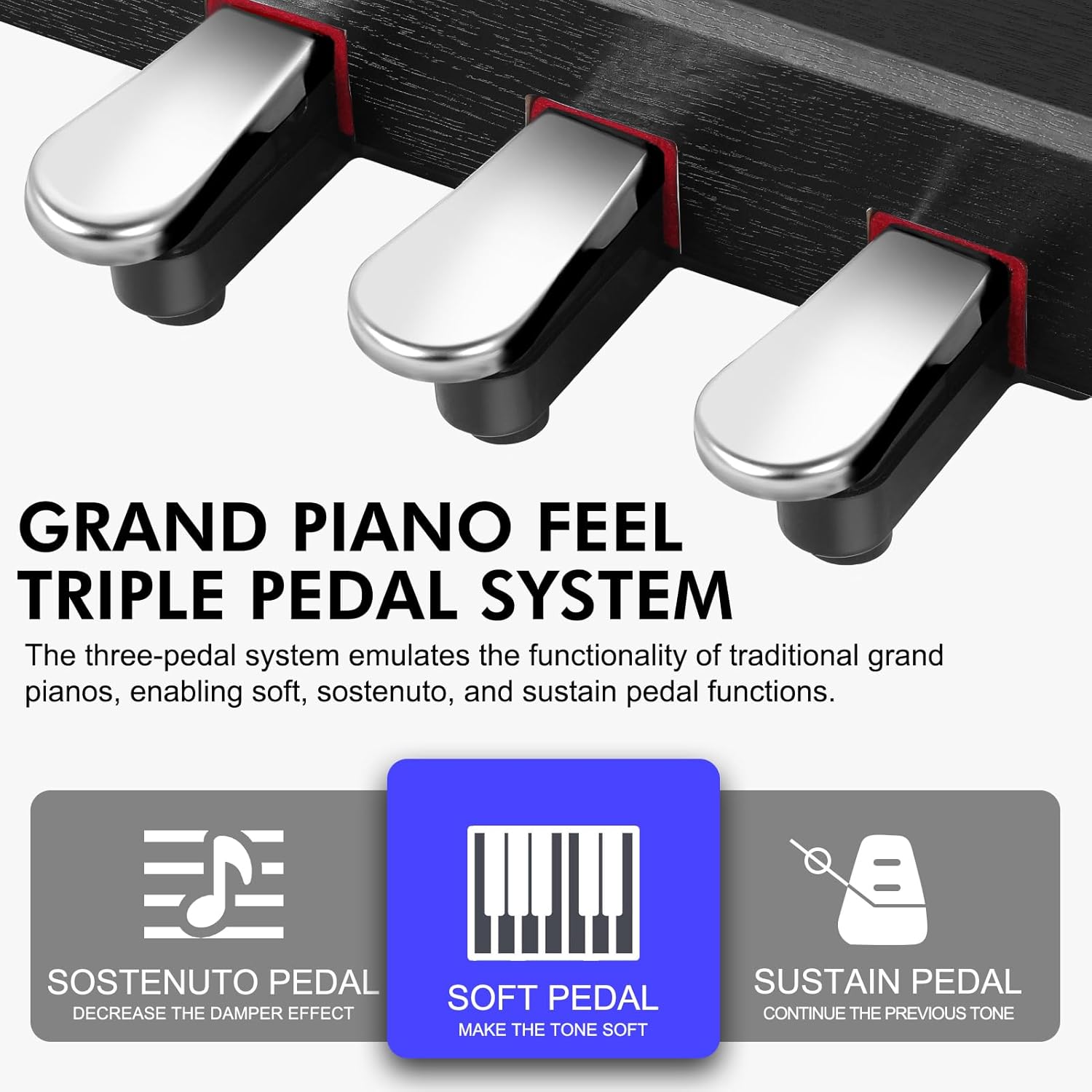 UMP-90 88 Keys Semi-weighted Full Size Keyboard Electric Piano with Furniture Stand｜Power Adapter｜Triple Pedals｜MP3 Function Digital Piano for Beginner (Black)