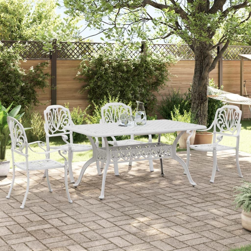 5 Piece Patio Dining Set White Cast Aluminum,Premium Patio Dining Set: Cast Aluminum with Comfortable Design for Garden and Outdoor Patio Furniture Sets, Outdoor Furniture Sets