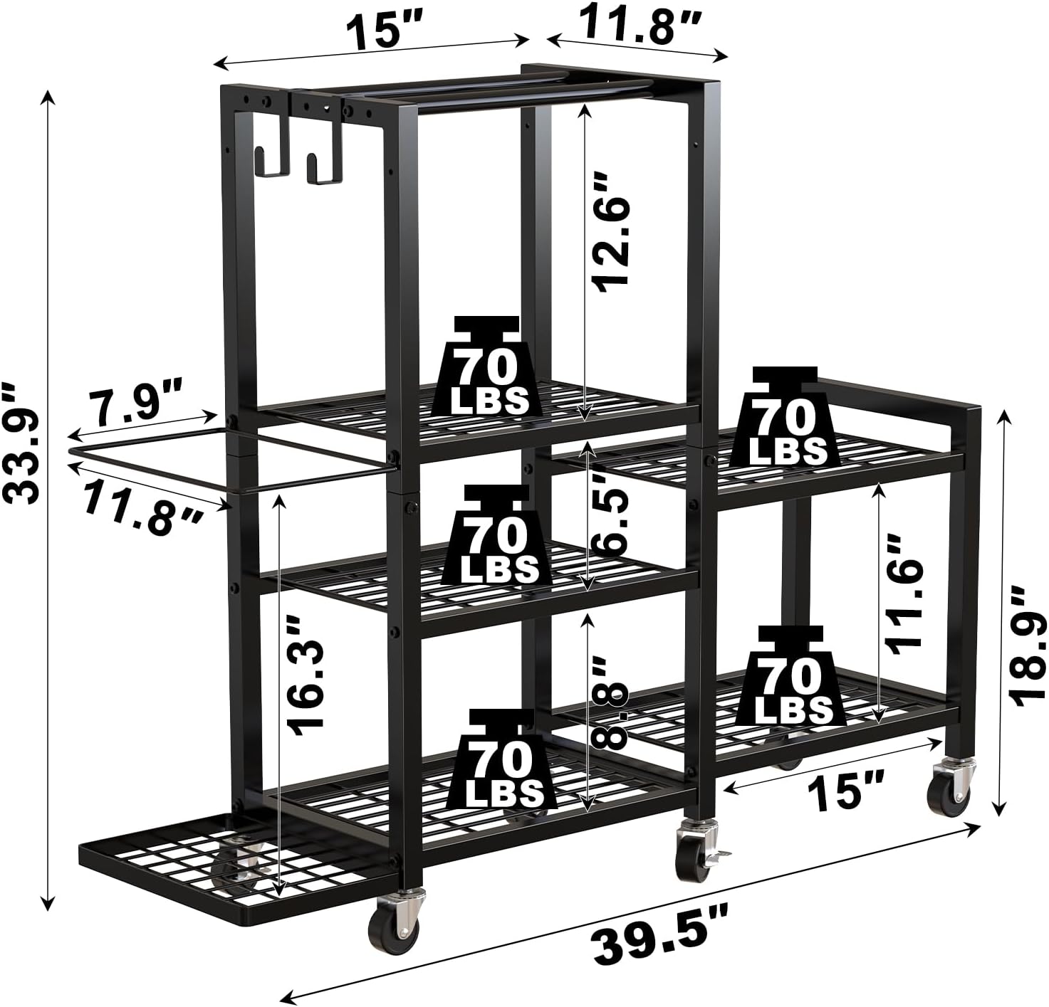 6-Tier Home Gym Storage Rack with Wheels, Dumbbell Weight Rack and Yoga Mat Organizer, Multi-Purpose Gym Equipment Storage Stand for Home Gym Accessories