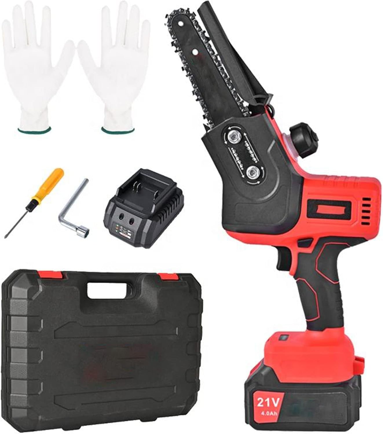 Brushless Mini Chainsaw, 6-Inch Cordless Chain Saw, 21V Battery Powered Chainsaw with Safety Lock, Portable One-Hand Chain Saw for Garden Pruning