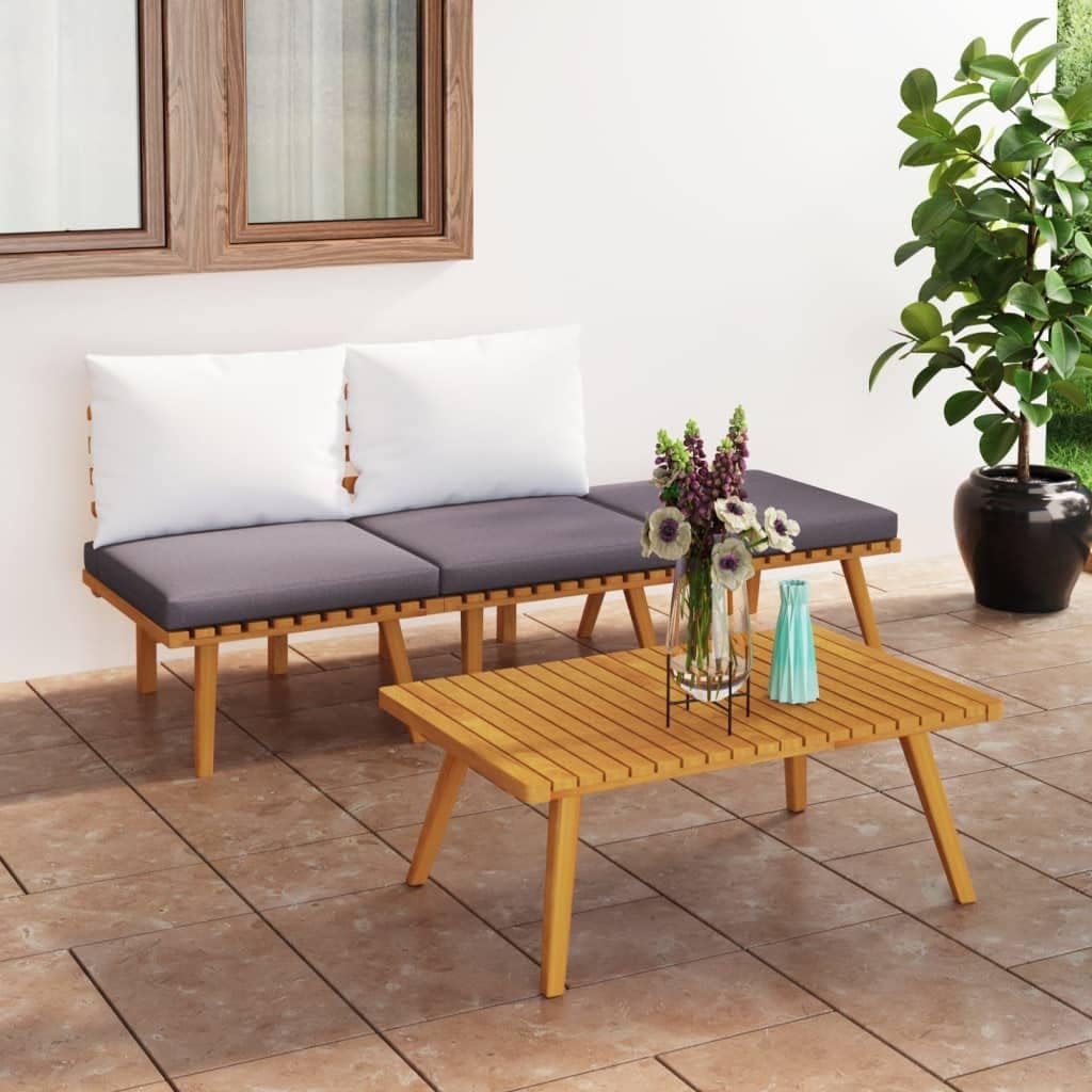 4 Piece Patio Lounge Set with Cushions Solid Acacia Wood,Acacia Wood Patio Lounge Set Comfortable and Durable for Outdoor Relaxation Outdoor Furniture Sets, Patio Furniture
