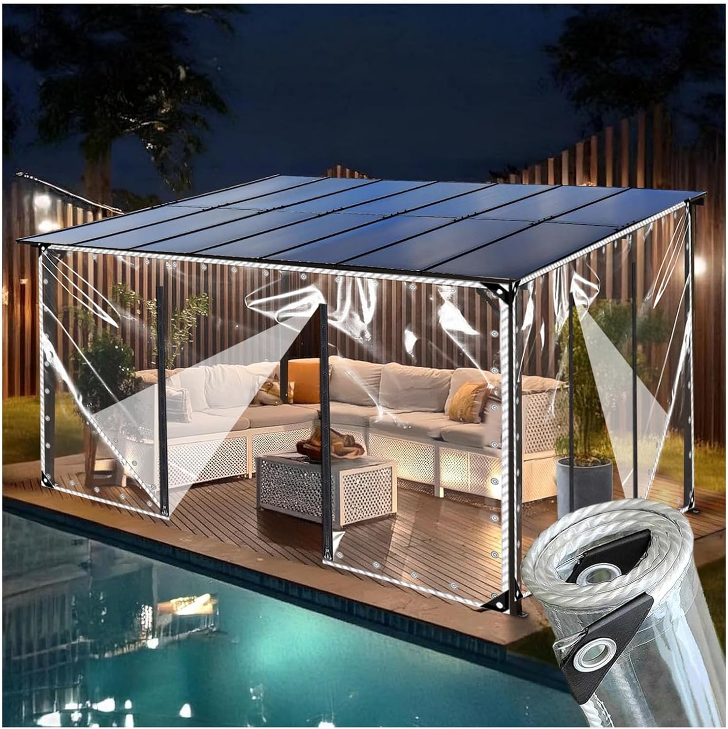 Tarps Clear PVC Waterproof Cloth, Tear Resistance Waterproof Vinyl Transparent Awning Canopy Patio Enclosure,Anti-Aging Insulation Soft Glass Tarpaulin, with Zipper(H2.5xW10m/H8.2xW32.8ft)
