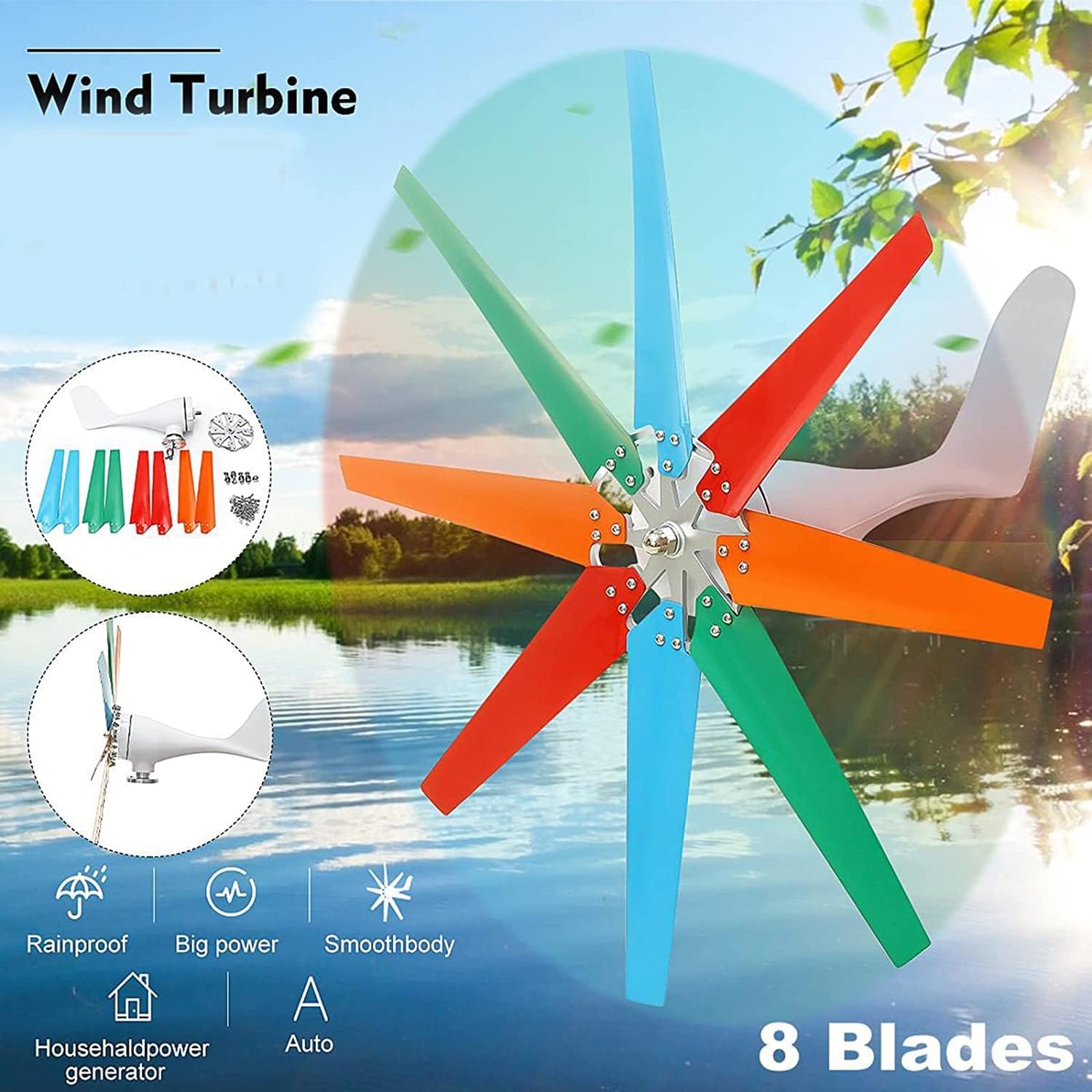 LiuSj JUnSt 10000W 12V 24V 48V 8 Blade Horizontal Home Wind Turbines Wind Generator Power Windmill Energy Turbines with Generator Controller