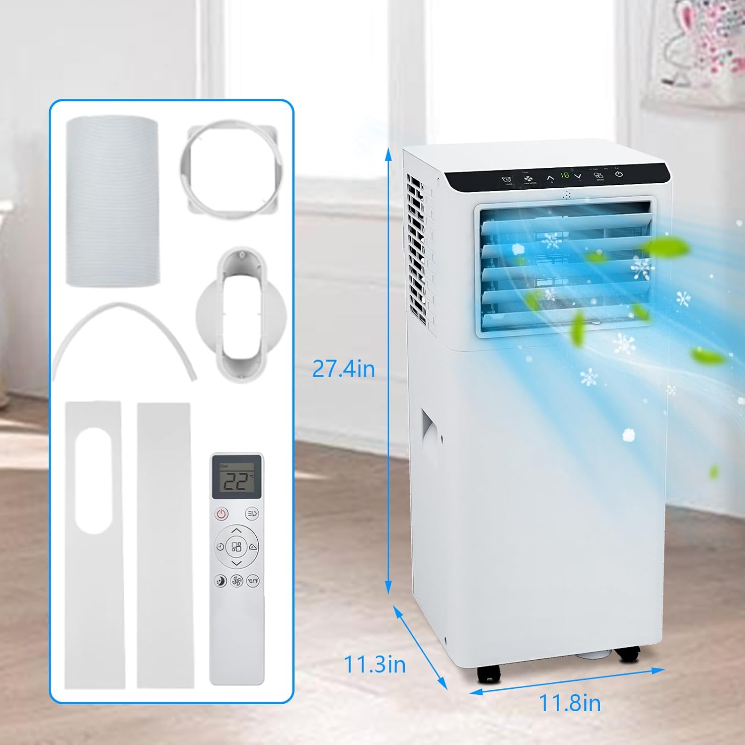 8000 BTU Portable Air Conditioner, 3 In 1 AC Unit Cooling Up to 350 Sq.Ft, Small Air Cooler, Dehumidifier and Fan, Indoor Air Conditioner with Remote, Led Display, Mount Kit, White