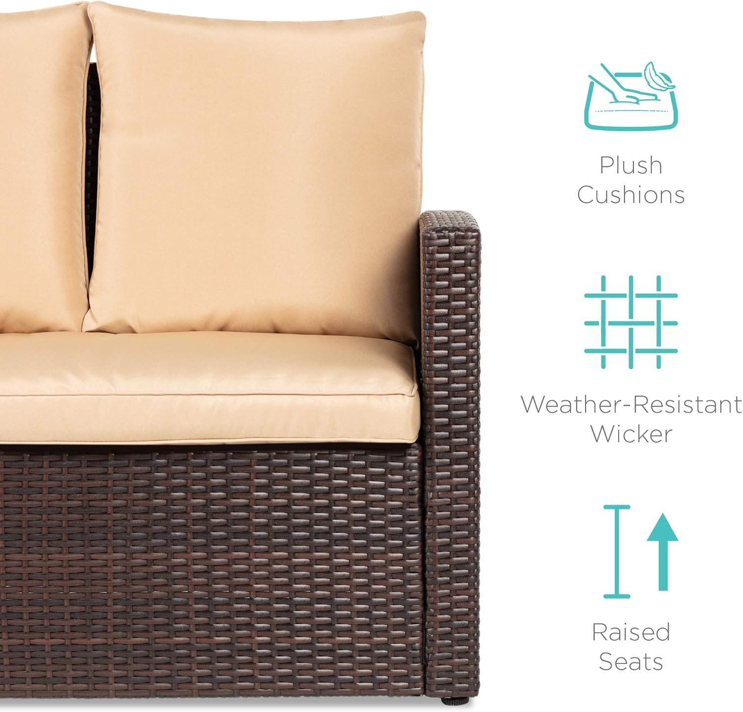 Best Choice Products 7-Seater Conversational Wicker Sofa Dining Table, Outdoor Patio Furniture Set w/Modular 6 Pieces, Cushions, Protective Cover Included - Brown/Beige