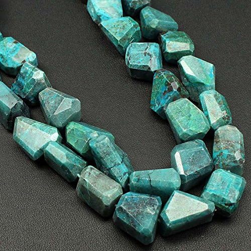 13 inch natural beads strand of 10-18mm faceted tumble chrysocolla gemstone beads for DIY jewelry - necklace, bracelet, earring, ring.