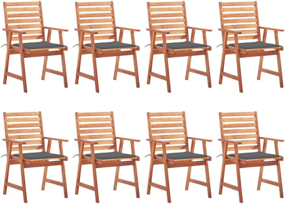 Patio Dining Chairs 8 pcs with Cushions Solid Acacia Wood,Acacia Wood Outdoor Dining Chairs with Water-Resistant Seat Cushions for Patio and Garden Outdoor Furniture, Outdoor Chairs