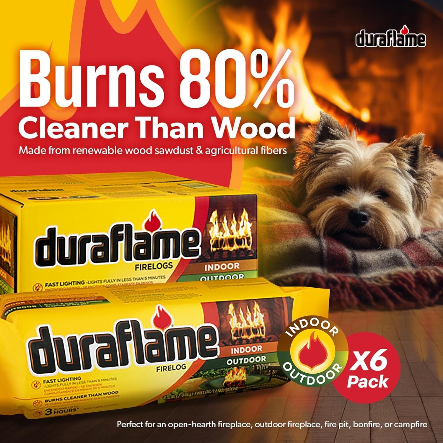 Duraflame 12-Pack Indoor/Outdoor Logs for Fireplace & Fire Pit, 3-Hour Burn, 4.5lb Each (2 Pack + Matches)