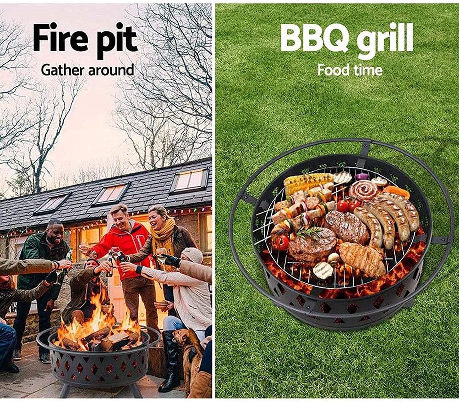 32 Inch Large Fire Pit,Crossweave Outdoor Fire Pit Round Fire Pit with Grid Poker Patio Bonfire BBQ Grill Firepit