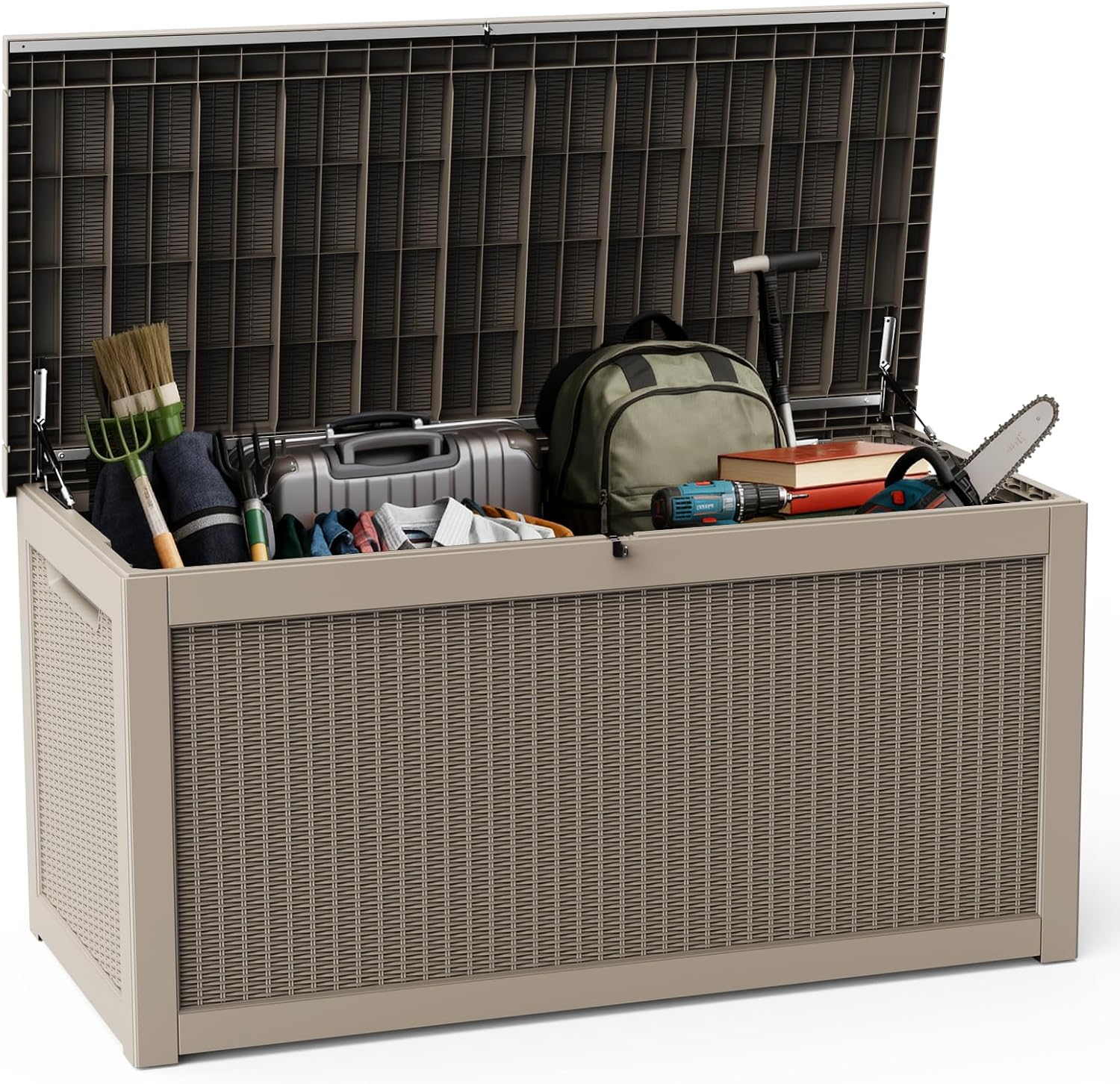 DRATO 320 Gallon Deck Box, Outdoor Large Waterproof Resin Storage Box with Lockable Lid for Patio Cushions, Gardening Tools（Gray，320 Gallon）