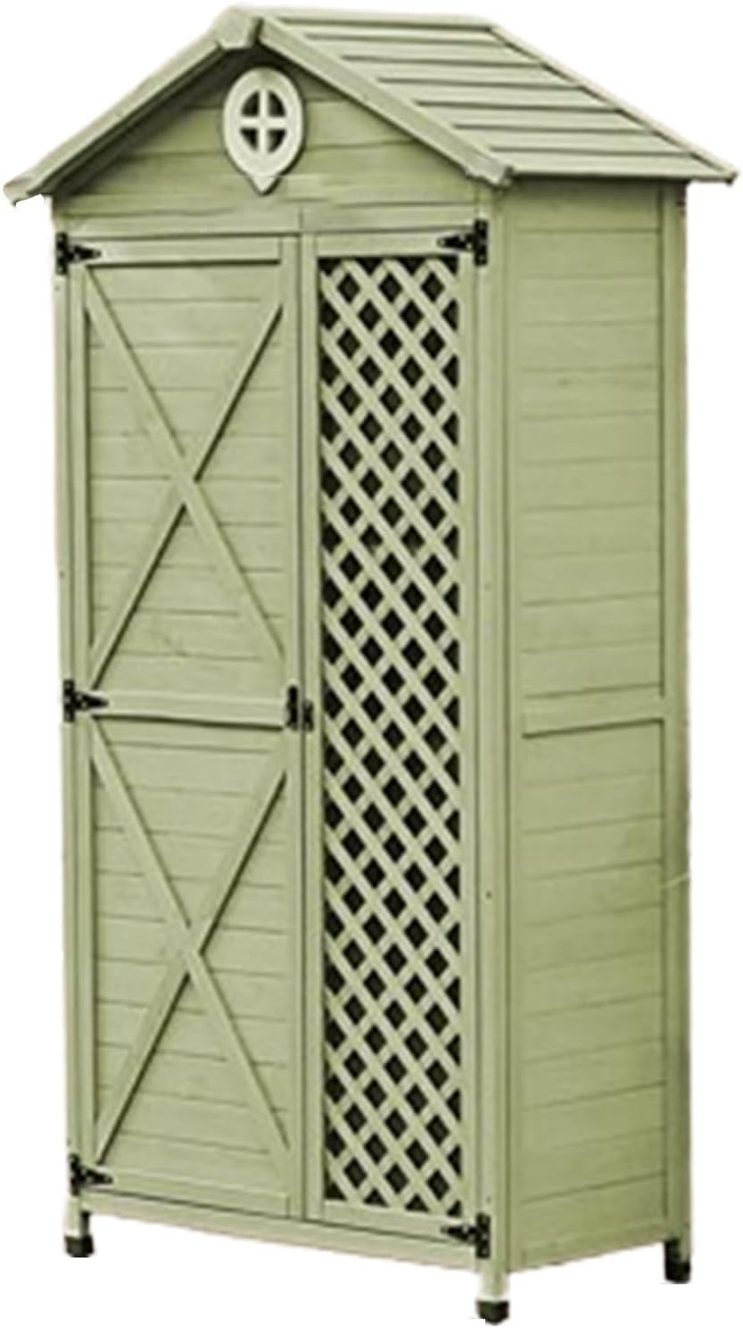 Garden Tool Shed with Lock, Outdoor Garden Patio Wooden Storage Cabinet with Adjustable Shelf, Outside Waterproof Tool Storage Shed for Patio Furniture, Backyard, Lawn (One Color Green)