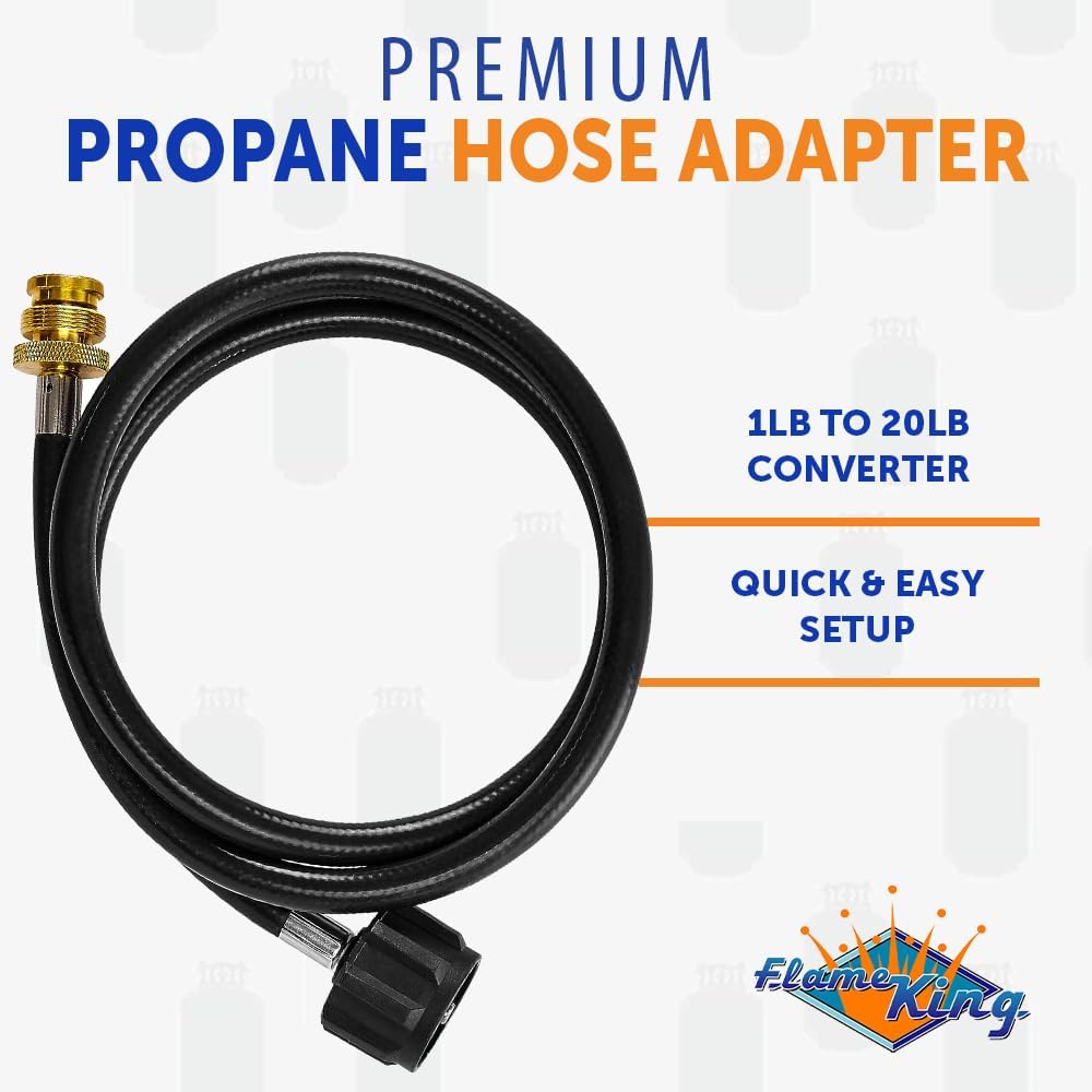 Bundle of Flame King Mini Tabletop Fire Pit, Dual Fuel Propane and Butane, Smokeless Odorless Flame + 4-Feet Propane Adapter Hose Connects 1LB Appliance to 20LB Propane Tank