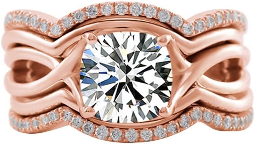 Moissanite Wedding Bands, Womens Rings Round Rose Gold Jewelry 9/14/18K Gold for Mother