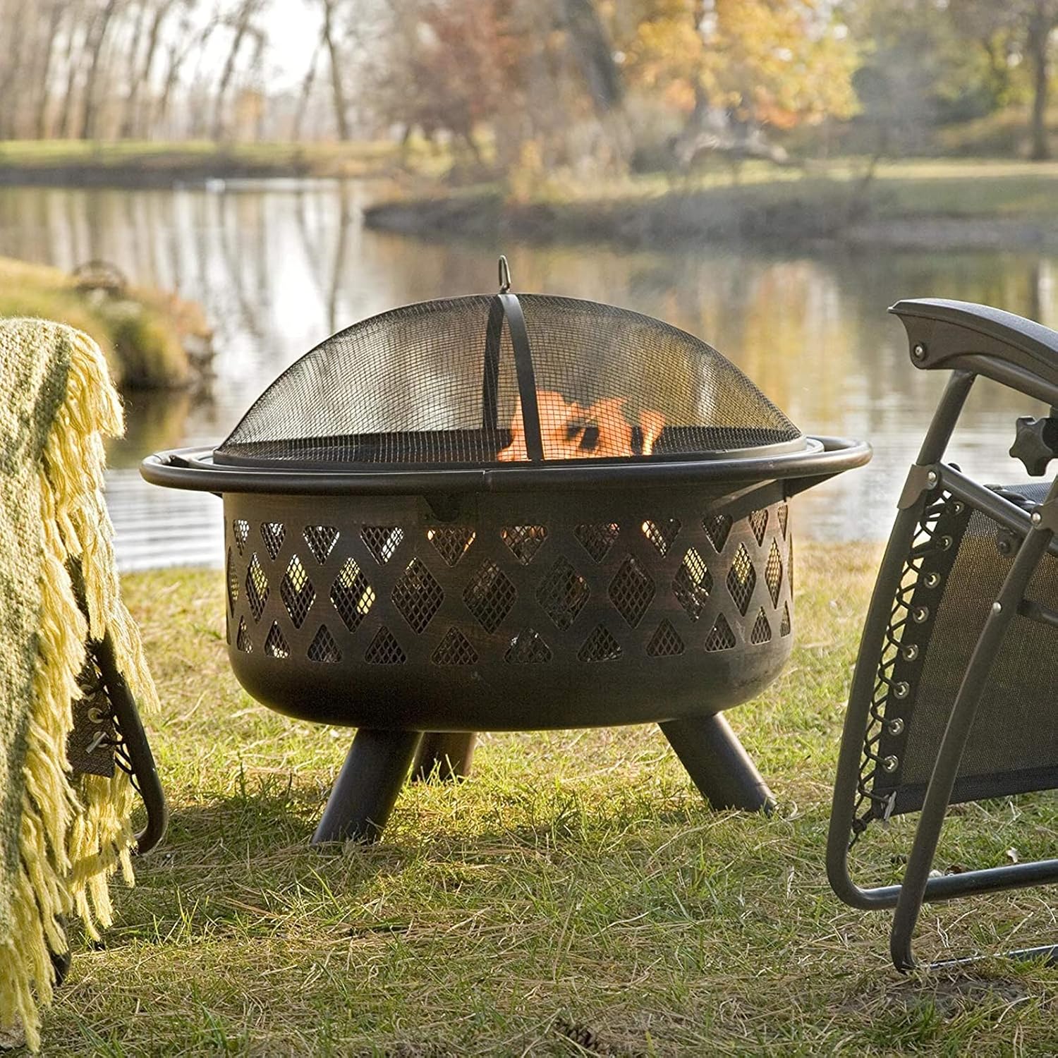 Outdoor Fire Pits Heaters BBQ Grill Firepit Bowl Wood Burning Fire Pit Garden Fire Pit with Grill Grate 2 in 1 Fireplace for Bonfire Barbecue in The Wild