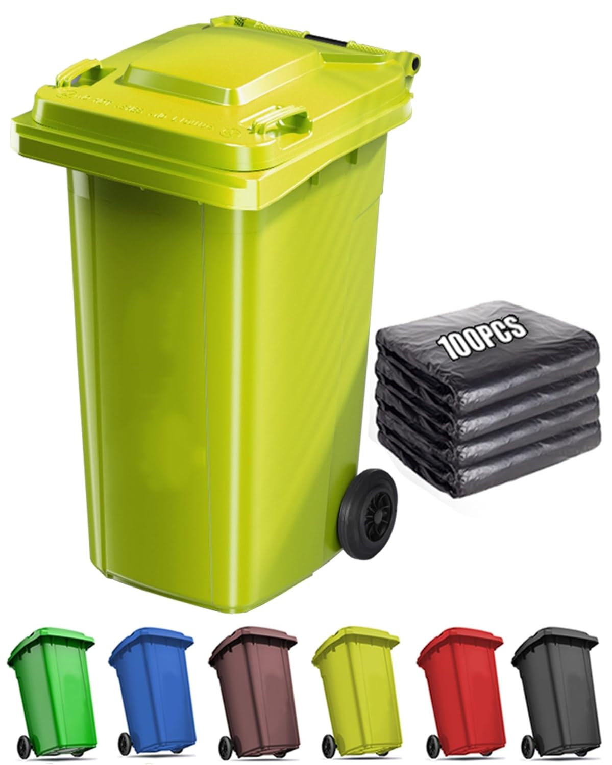 Large Outdoor Garbage Can with Lid, Oversize Wheeled Trash Can for Yard and Garage, Includes 100 Matching Storage Bags