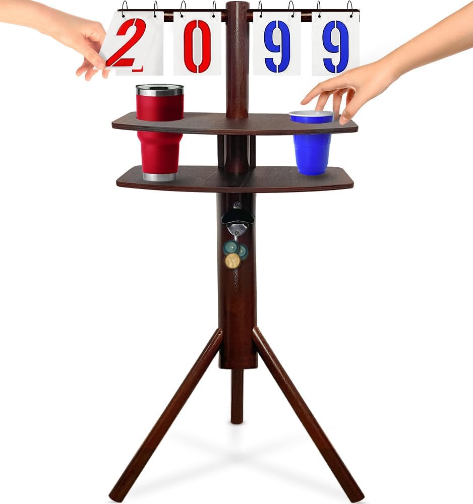 Swooc Games® – Cornhole Score Keeper & Other Yard Games – Weather Resistant – Cornhole Scoreboard with Drink Holder & Bottle Opener & Magnetic Cap Catch – Cornhole Accessories – Corn Hole Score Boards