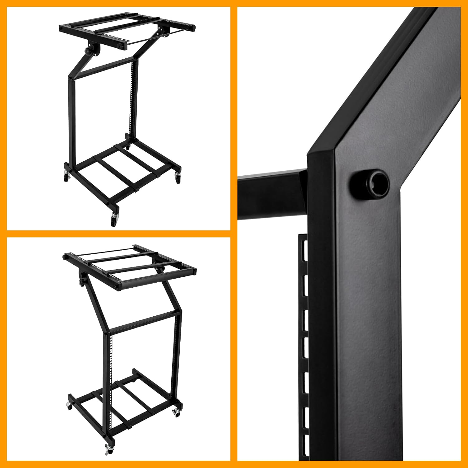 12U DJ Mixer Stand, Adjustable 2-Tier Universal Rack with Wheels for Studio, Stage, Club, and Live Sound Equipment, Heavy Duty Iron, Black, Fits Amplifiers, Mixers, Karaoke Gear, Music Instruments