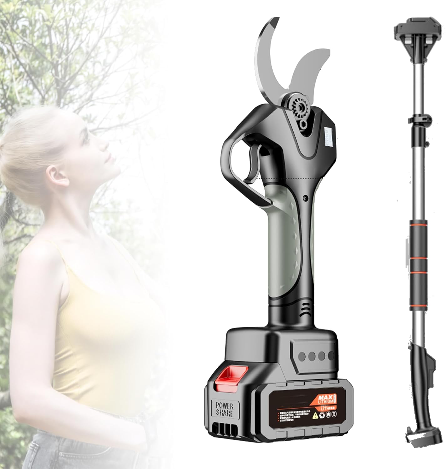 Professional Electric Pruning Shears, Cutting Diameter Electric Pruners for Gardening, 980W Brushless Motor, 82.6-inch Telescopic Pole, for Trimming Branch, Bush