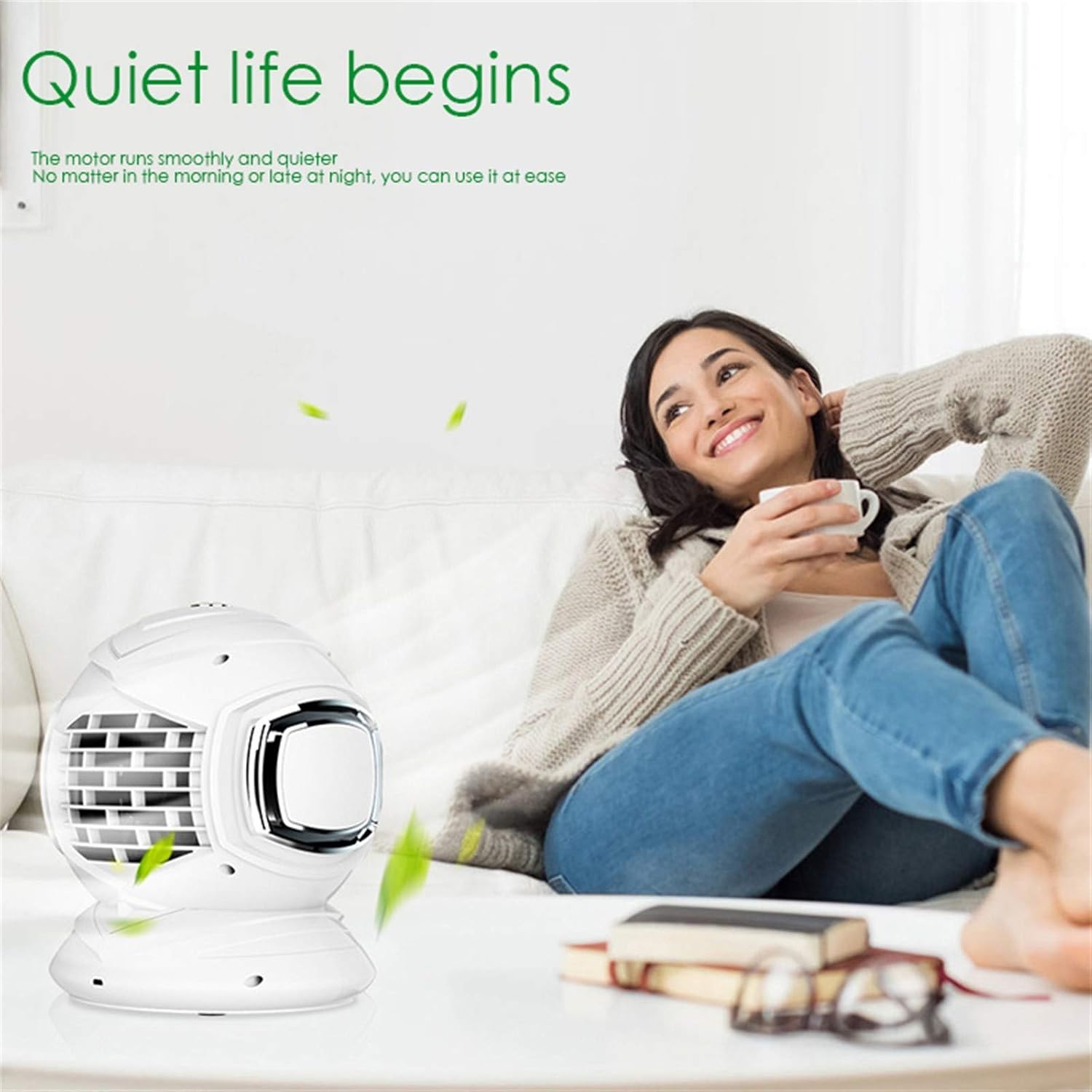 Portable Air Conditioner, Rechargeable Mini Personal Air Cooler Fan with 3 Speed Modes, USB Powered Humidifier, Auto Oscillation Desk Fan for Room Office (White)