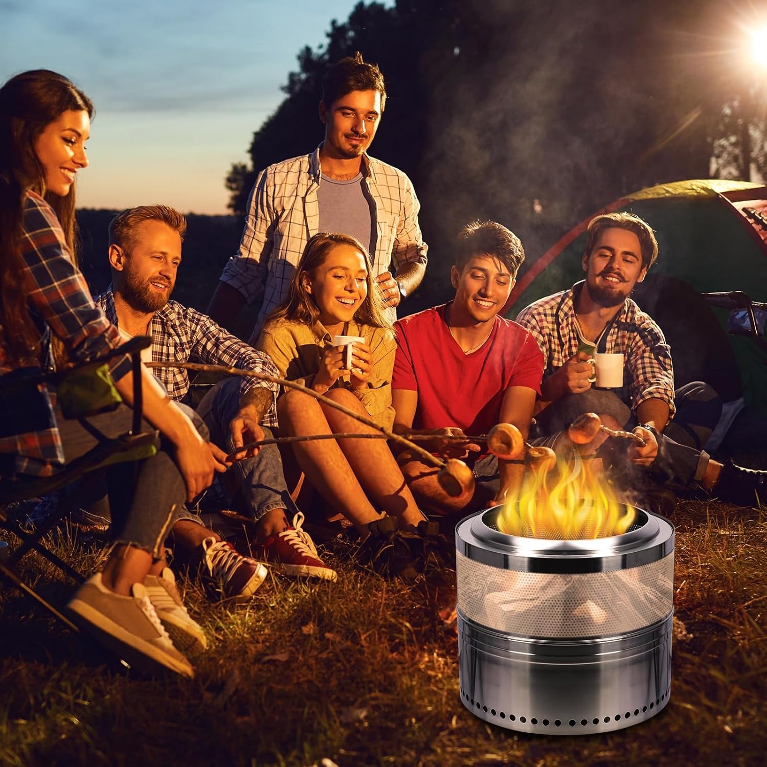 Smokeless Firepit, Portable Stainless Steel Outdoor Wood Burning Fireplace with Ash Tray, Ideal for BBQ, Camping, and Backyard Bonfires 50 cm