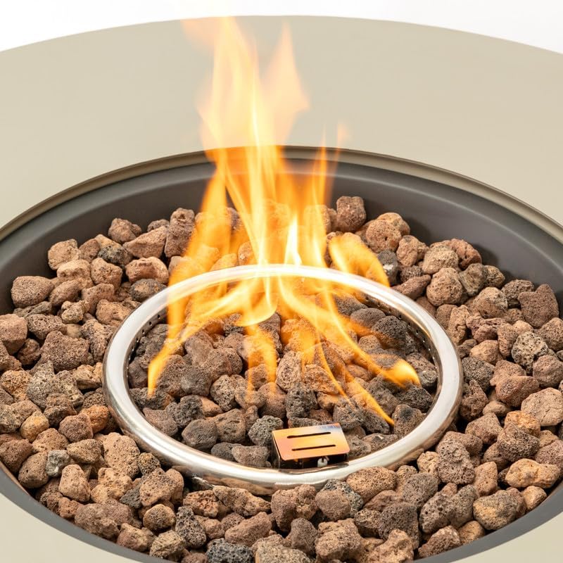 36in Round Metal Fire Pit Offering Easy Ignition System Durable Grey Finish and Practical Conversion to Outdoor Table Function