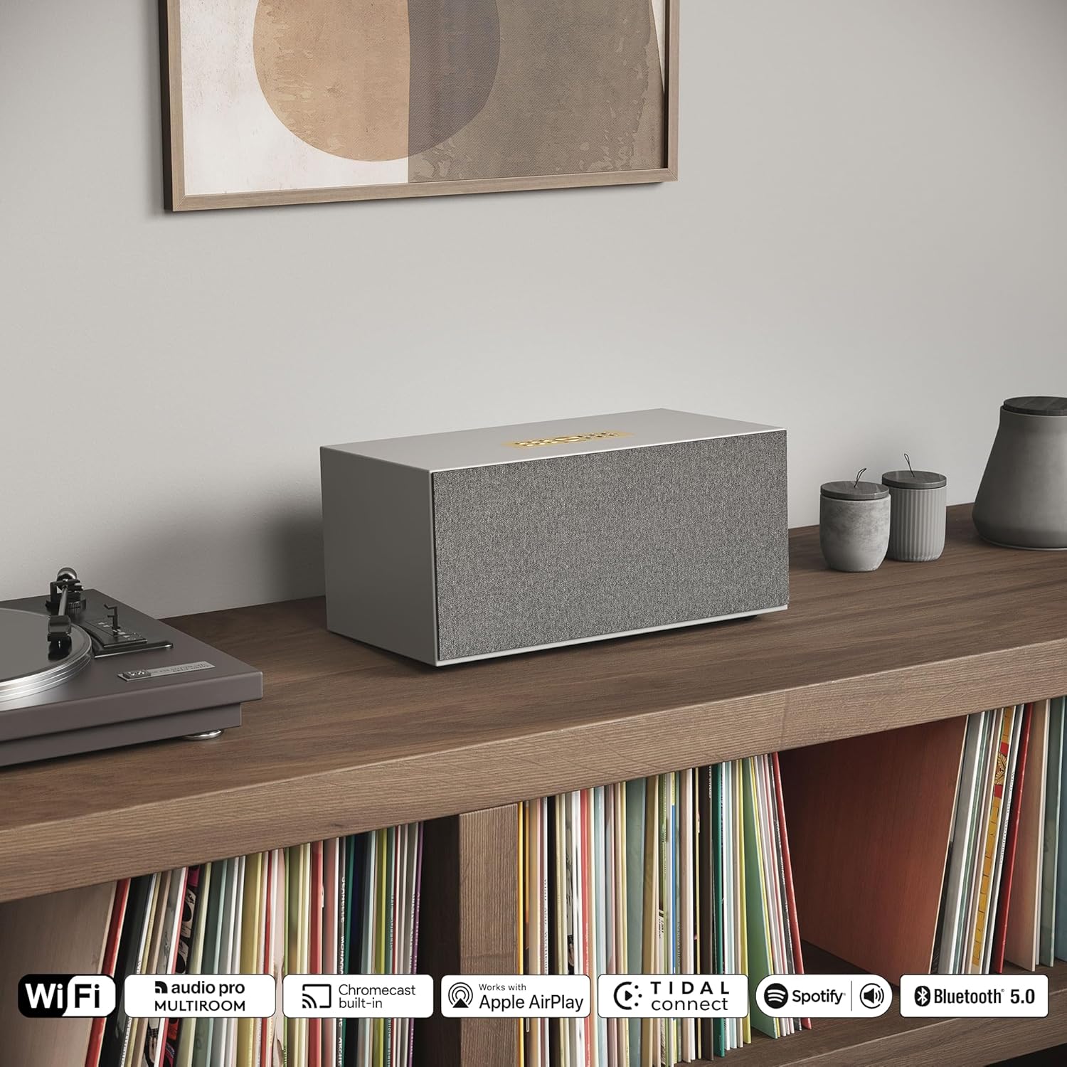 Audio Pro C20 Active Stereo Speaker - Compact Sound Bluetooth Speaker for Music, Spotify, TV & Movies - AirPlay 2, Google Cast, Multiroom System, Built-in RIAA Amplifier - Grey