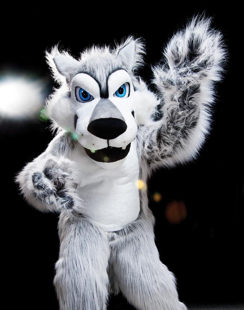 TCDesignerProducts Gray Wolf Mascot Costume - Quick Ship, School Spirit Sports Fan Gear, Football Cheerleader Accessories, Homecoming