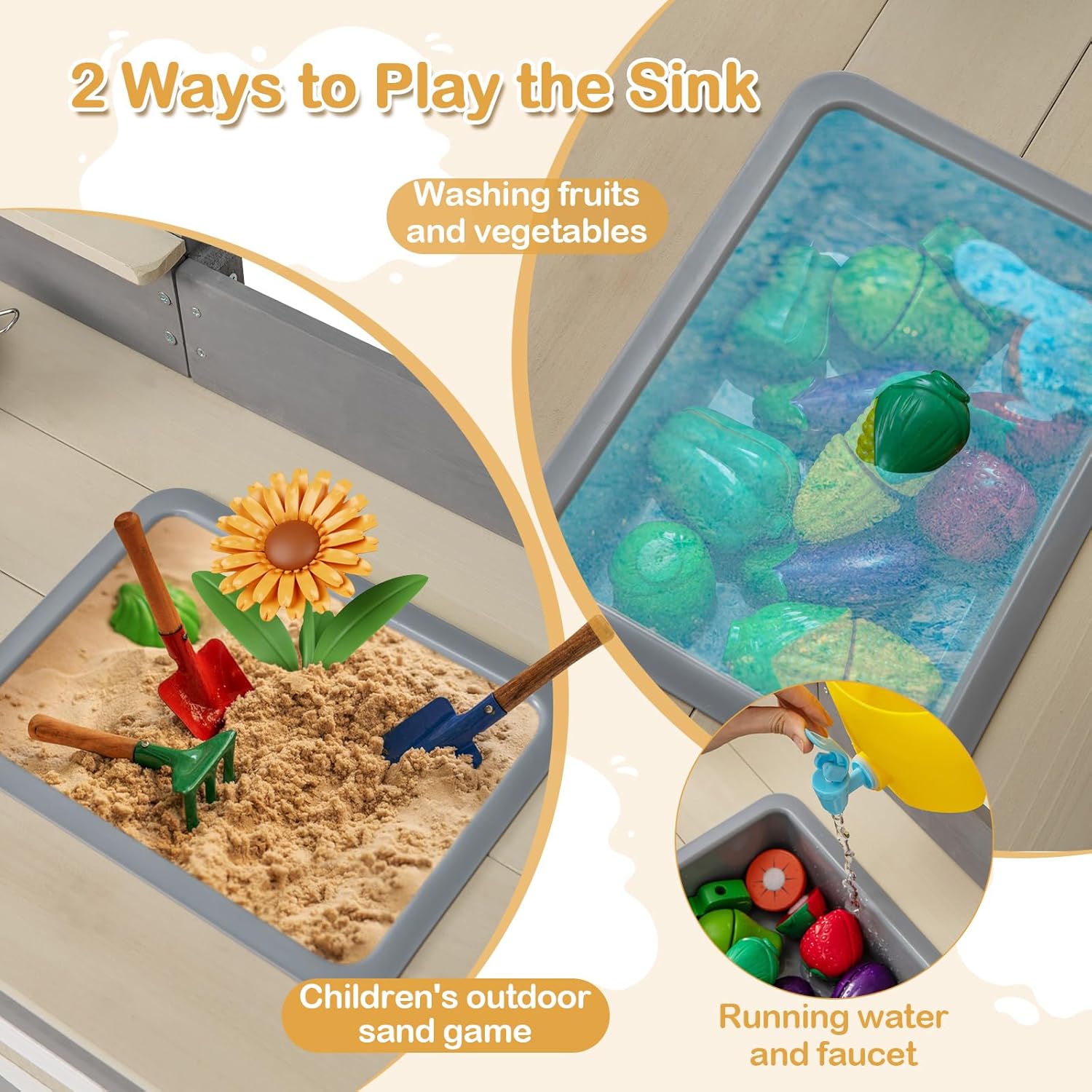 INFANS Mud Kitchen, Outdoor Play Kitchen with Faucet Chalkboard Stoves Removable Sink Cooking Accessories Wooden Kids Kitchen Playset Backyard Garden Toys Gift for Boys Girls Ages 3+