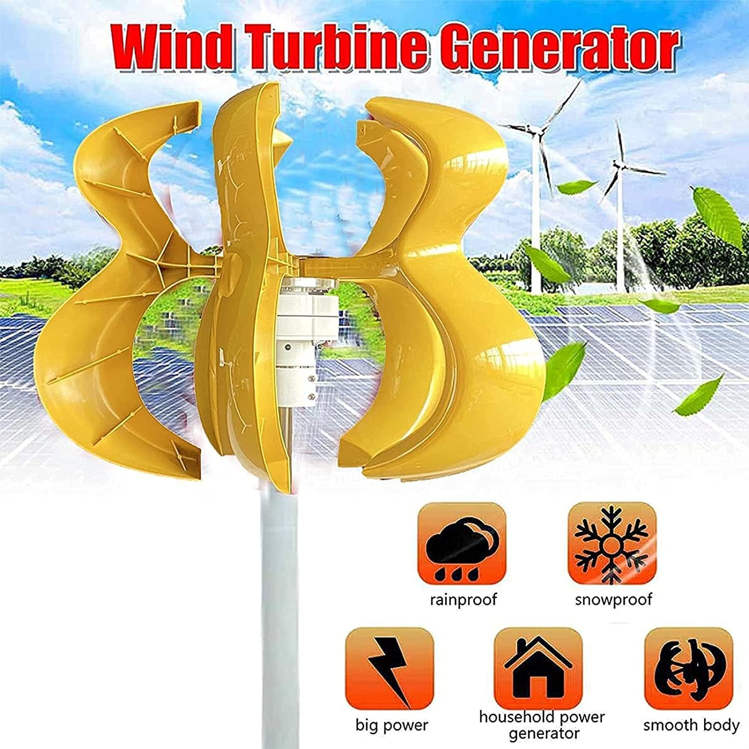 Vertical Wind Power Turbine Generator 12000W 12V/24V/48V Helix Magnetic Levitation Axis Wind Turbine Generator Wind Generator Power for Outdoor Garden