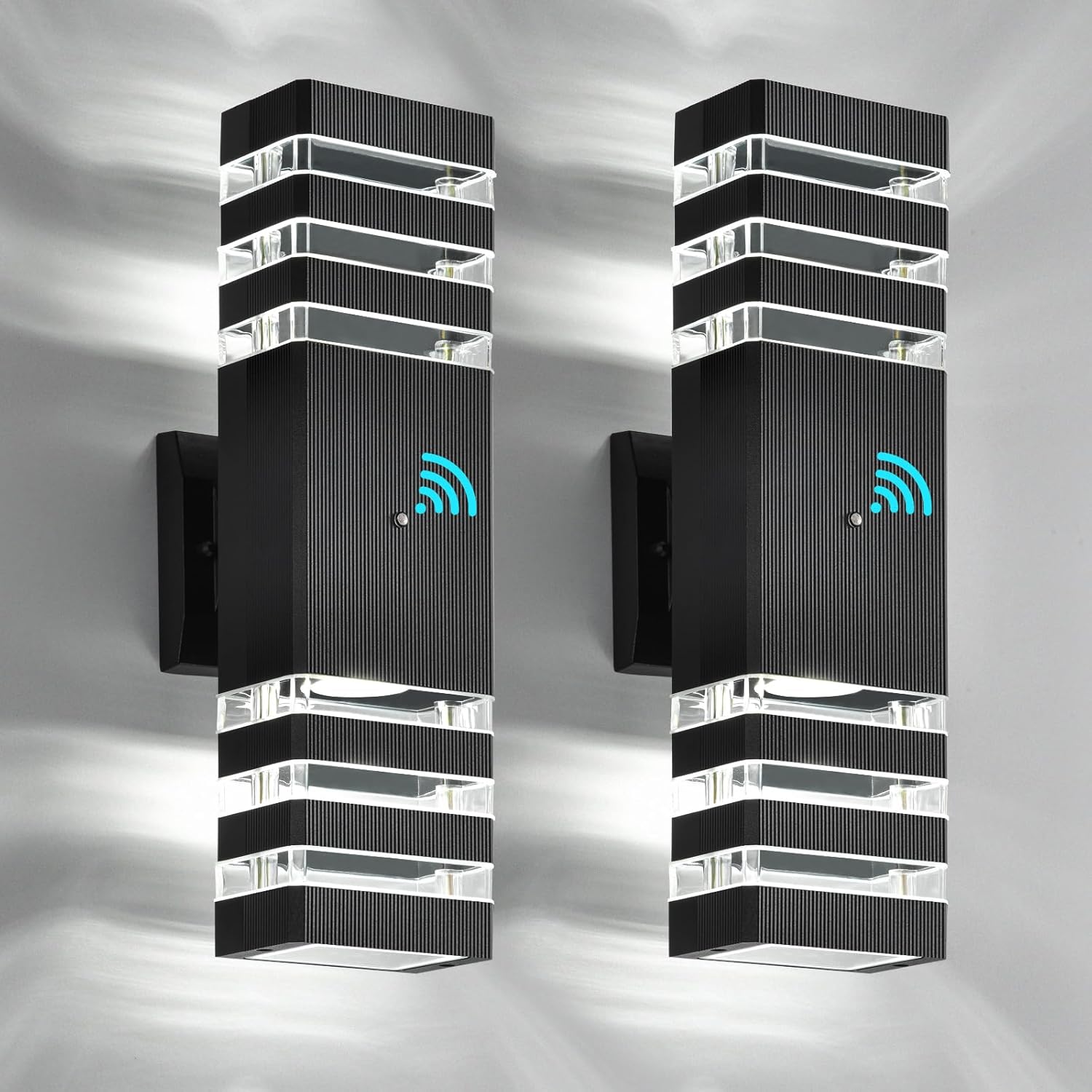 DASTOR Dusk to Dawn Outdoor Wall Light Fixture, 3-Layer Up Down Modern Porch Lights, Waterproof Exterior Sconces Wall Lighting for House Garage (Cool White)