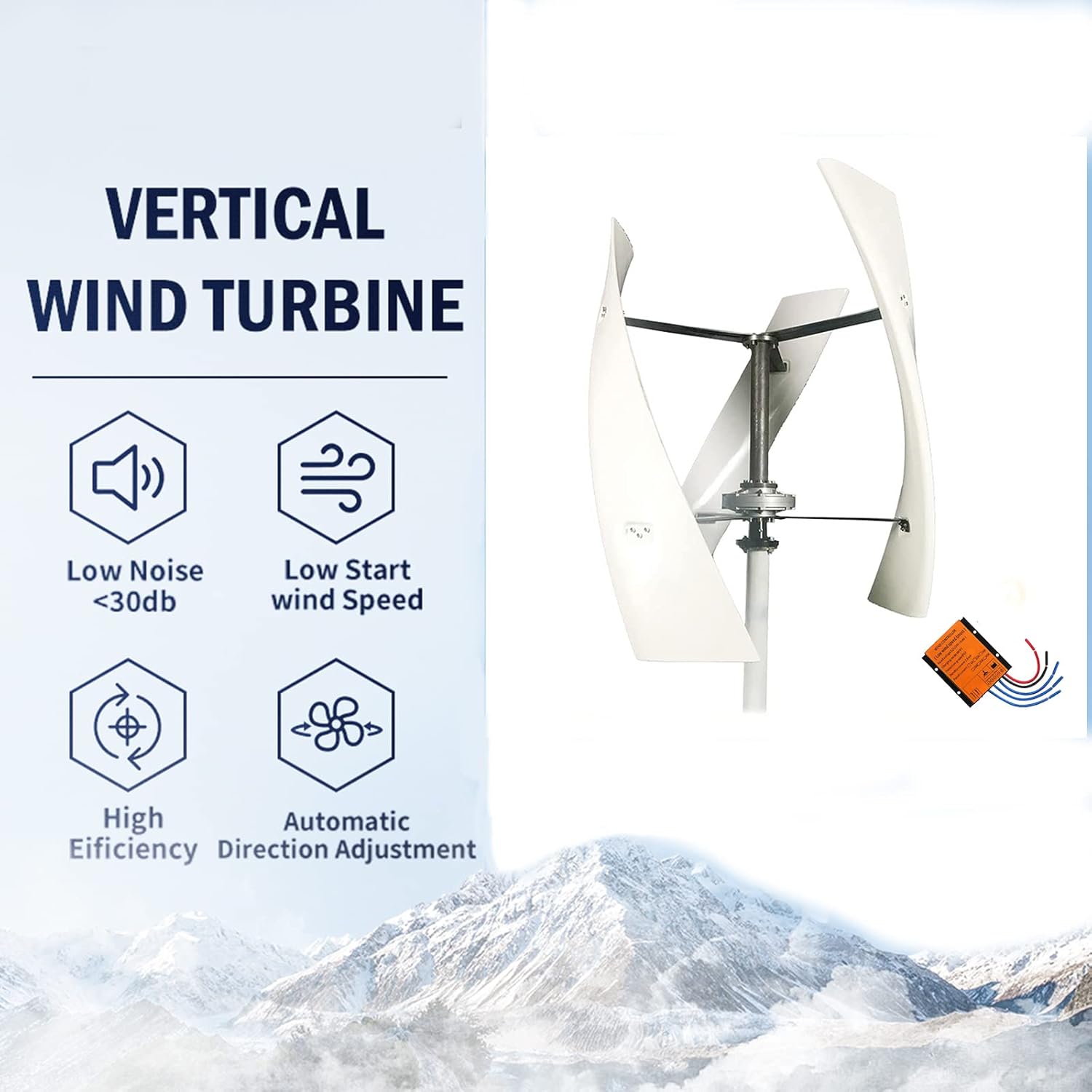 No Noise Vertical Magnetic Levitation Upright Wind Turbine, 9000W 12V 24V 48V with Waterproof Charge Controller 3 Blades for Home Use Vertical Axis Wind Turbine
