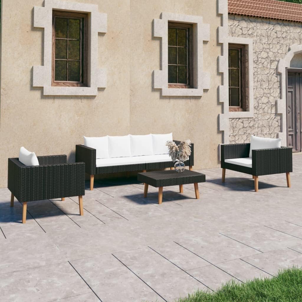 4 Piece Patio Lounge Set with Cushions Poly Rattan Black,Modern Outdoor Sofa and Table Set with Padded Cushions for Patio, Deck, or Garden Patio Furniture Sets, Outdoor Furniture Sets