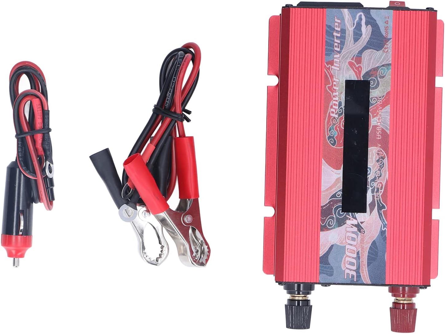 Smart Power Inverters, 3000w, DC 12V to AC 110V Smart Power Convertor, Pure Sine Inverter for Refrigerator, Solar & Wind Power(Red)