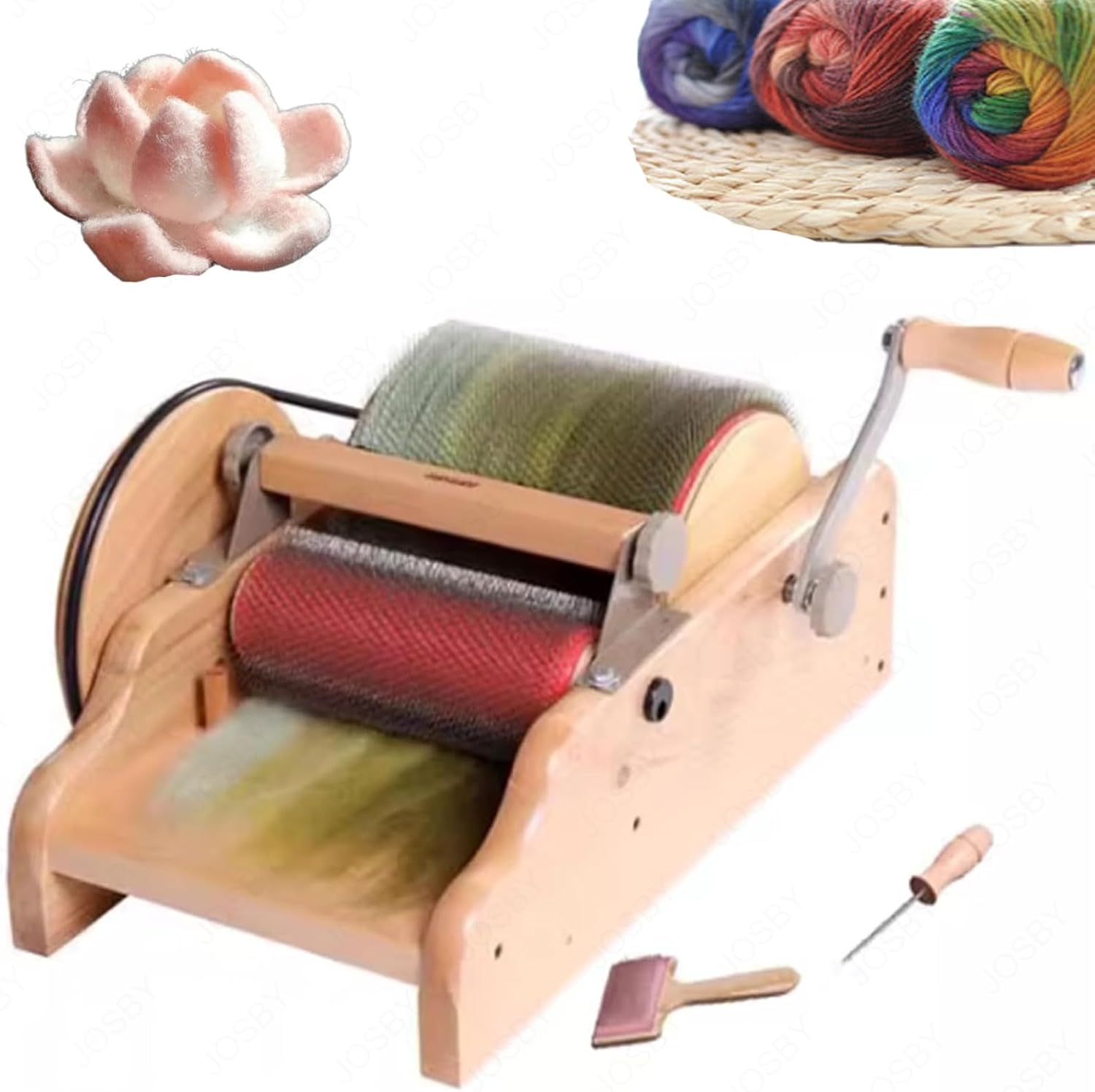 Wool Combing Machine, Manual Wool Drum Carder, Tooth Pitch Can Be Set, Adjustable Roller Gap, Wool Felt-Making Tool