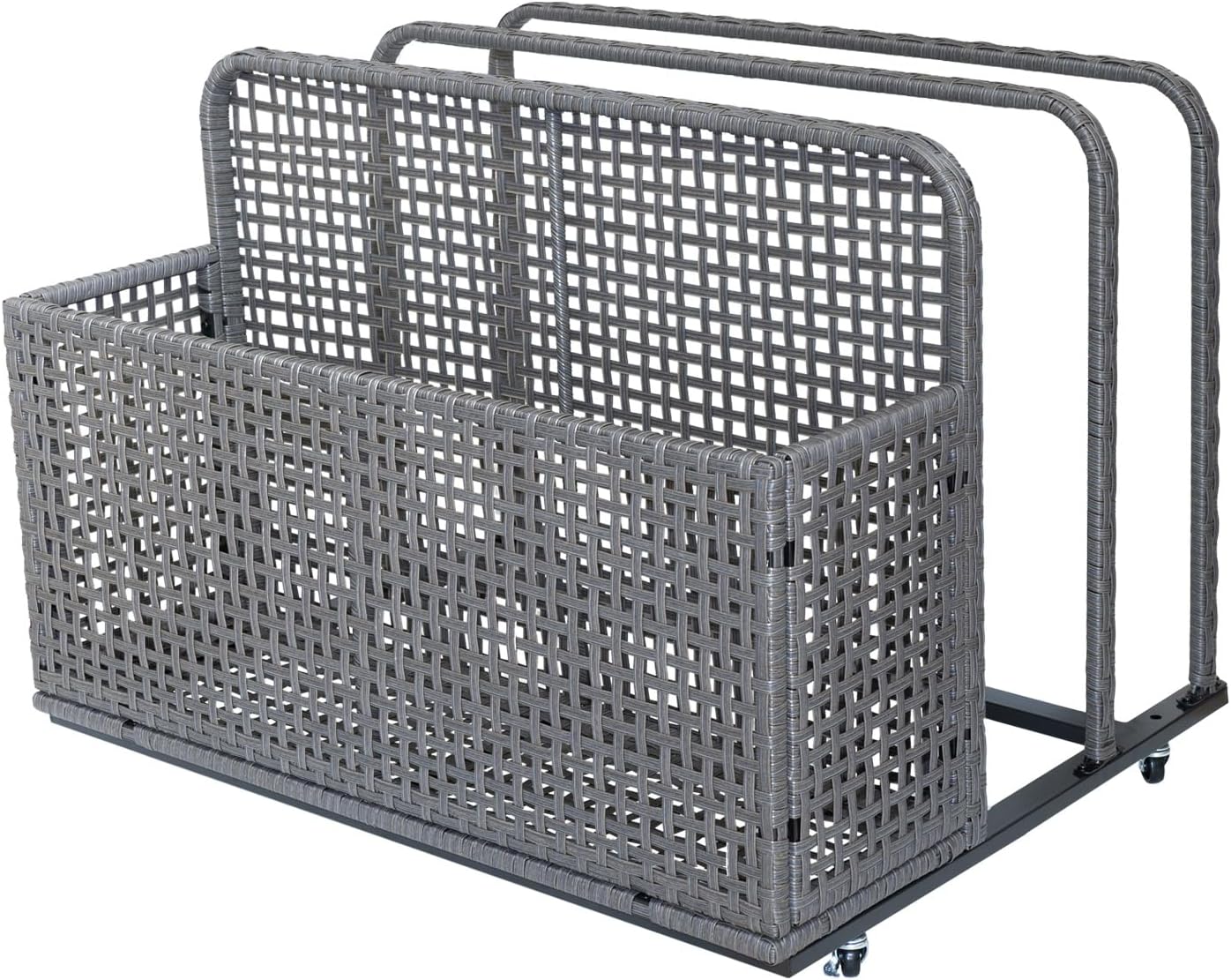 Pool Storage,Pool Storage Bin with PE Rattan,Pool Organizer for Cushions, Floaties, Noodles, Life Vests, Beach Balls, Patio Furniture(Hollow Grey)