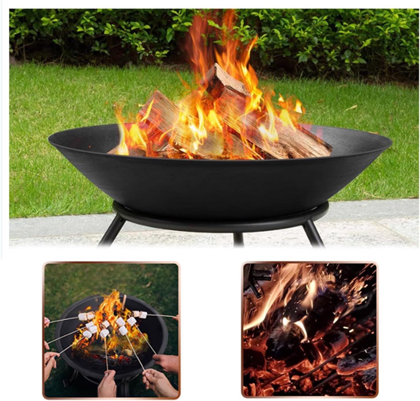 Outdoor Fire Pit with Grill, Firepit Bowl,Heavy Duty Wood Burning Firepit,Bonfire Fire Pit,Firepit Table Metal Outdoor Fireplaces,for Outside,Backyard, Patio,Bonfire,BBQ
