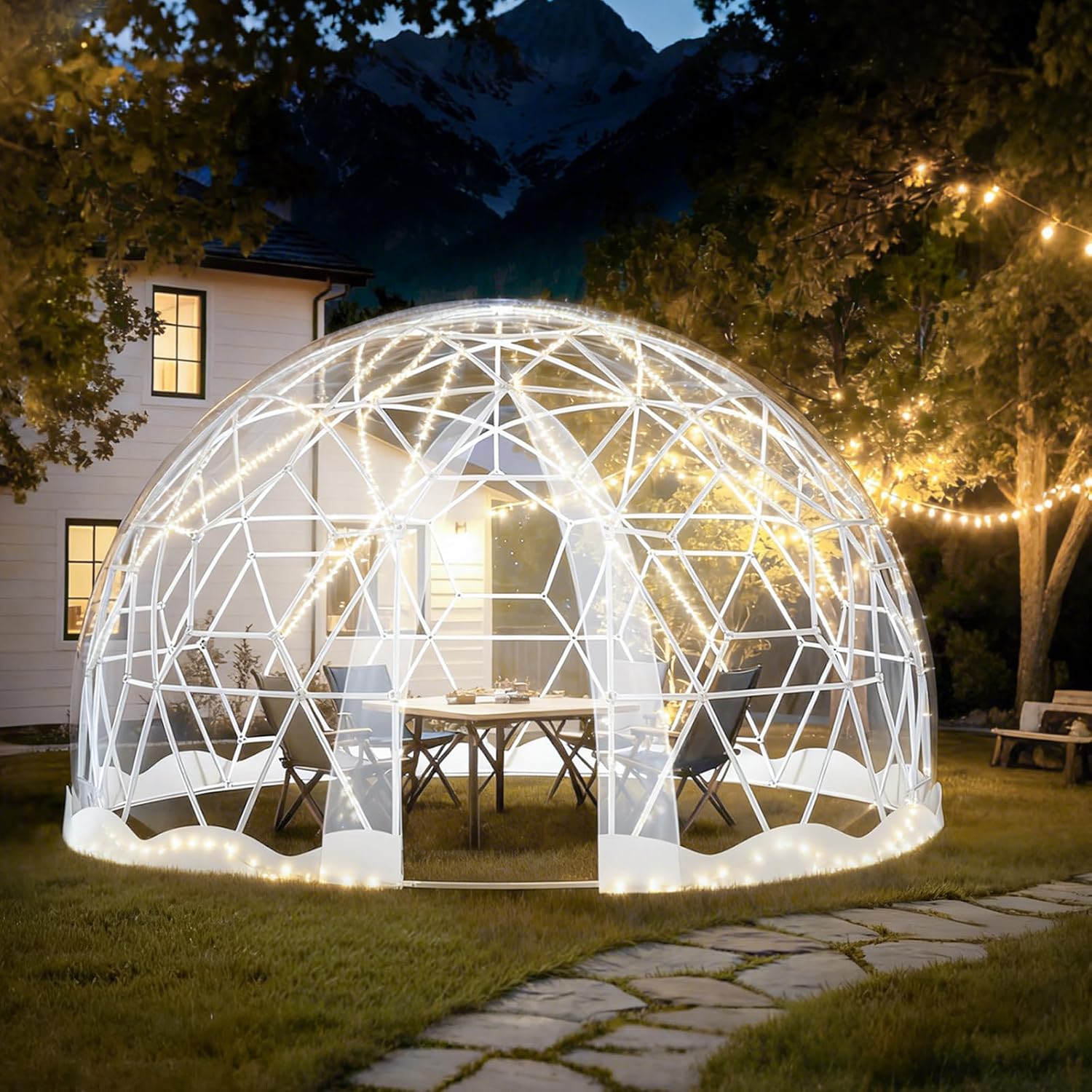 12FT Geodesic Dome Greenhouse Kit with Clear PVC Cover, Outdoor Garden Plant Tent & Party Bubble Dome for Patio, Year-Round Protection