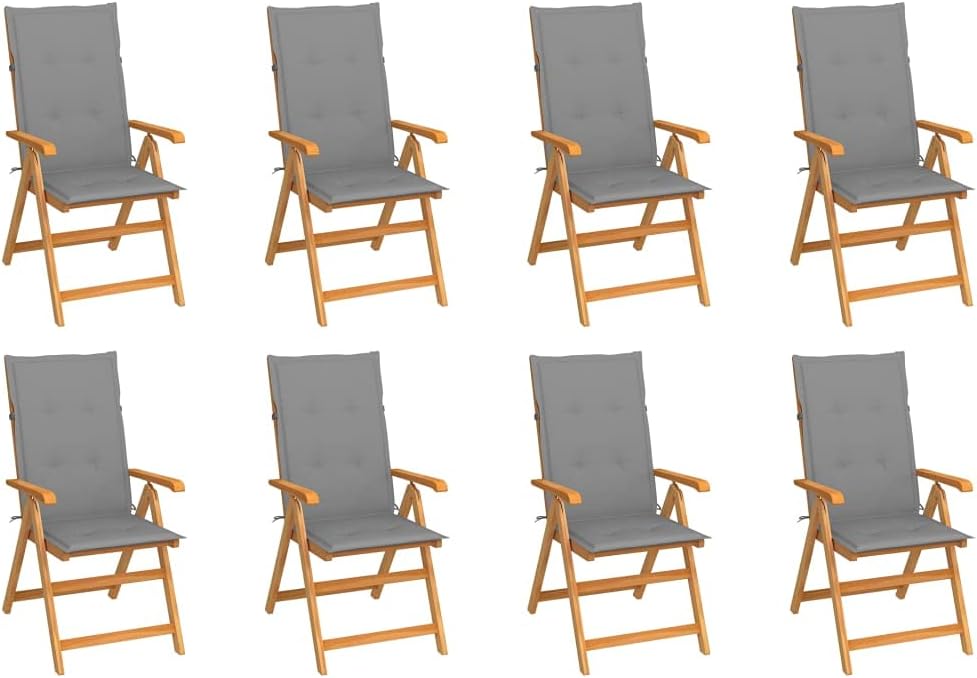 Reclining Patio Chairs with Cushions 8 pcs Solid Teak Wood Outdoor Furniture, Outdoor Chairs