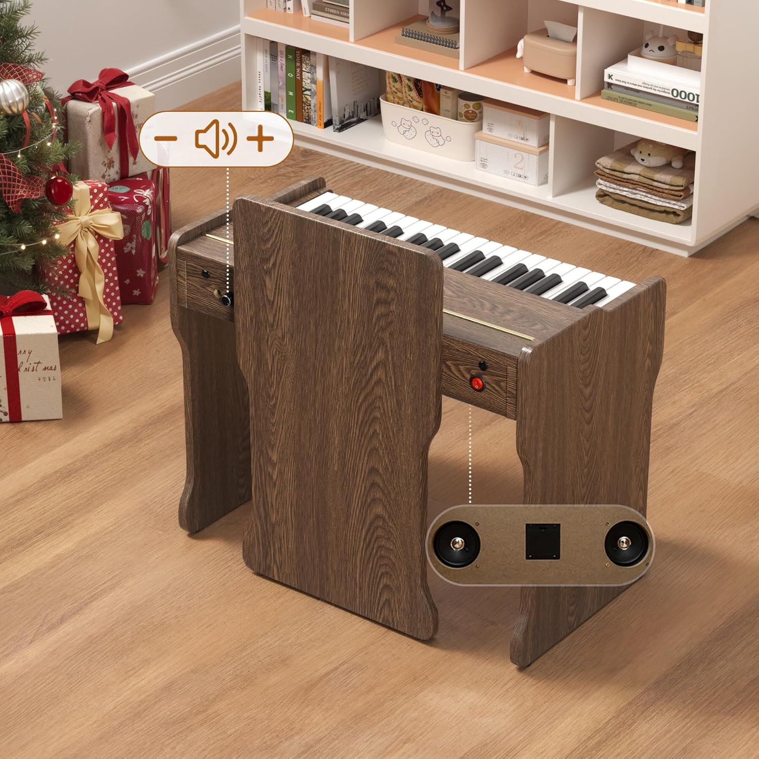 Kids Piano Keyboard, 37 Keys Digital Piano, Toddler Piano for Kids, Mini Baby Piano Toy, Kids Musical Instruments Sets, Wood Piano Keyboard for Kids Ages 3+,Walnut