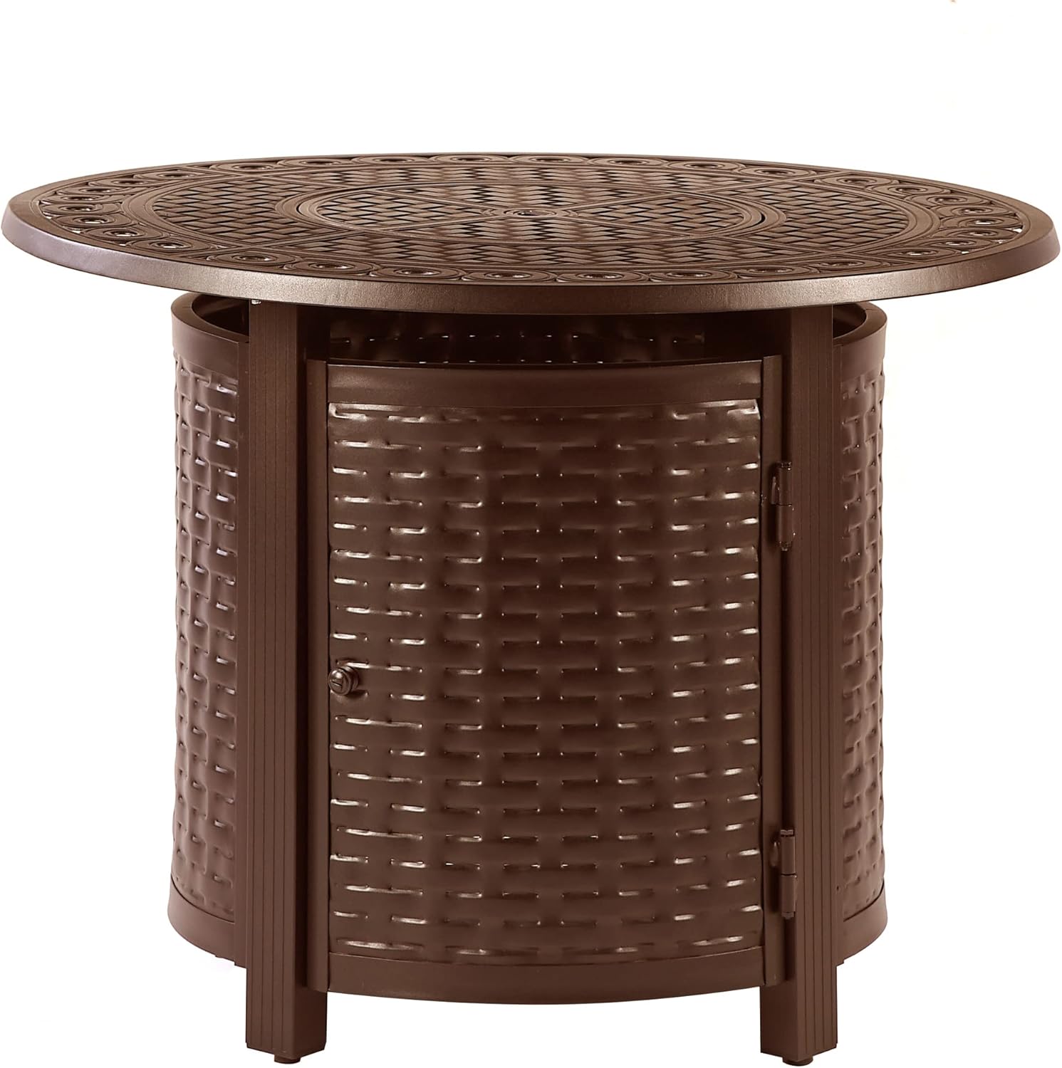 Round 34 in. x 34 in. Aluminum Propane Fire Pit Table with Glass Beads, Two Covers, Lid, 37,000 BTUs in Brown Finish