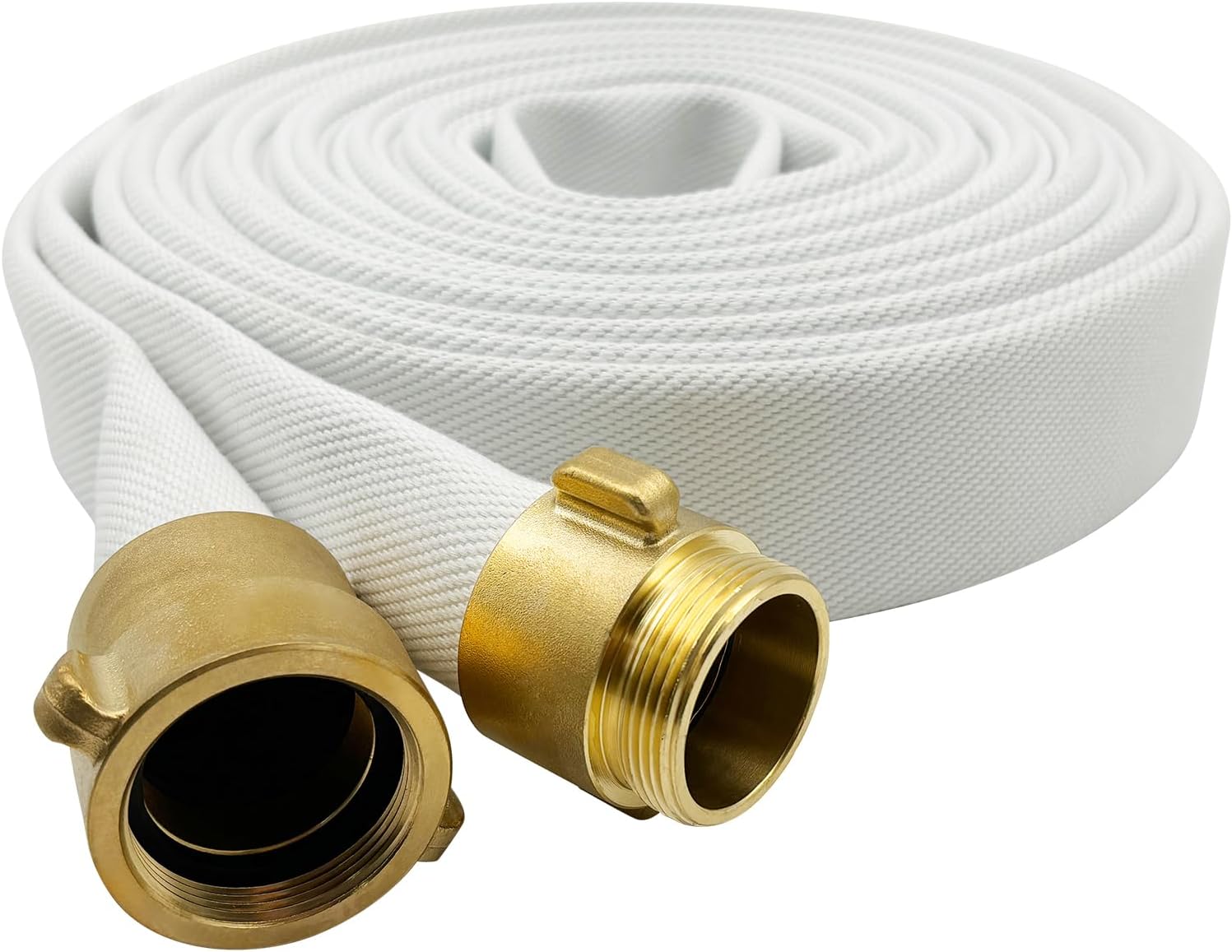 SAFBY Fire Hose - 2 inches x 50' Lay Flat Water Hose - White Industrial Firehose - NPSH/NPT Couplings