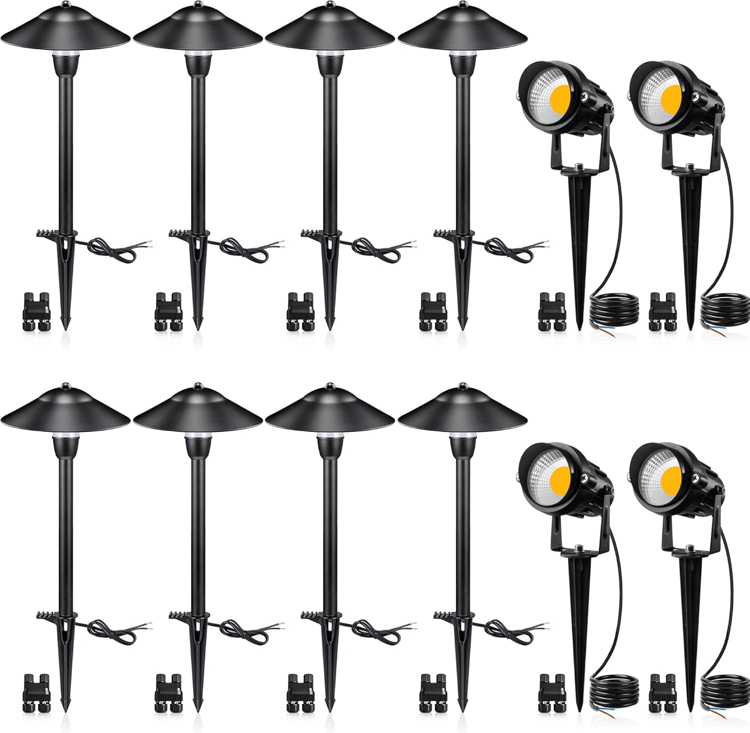 SUNVIE LED Low Voltage Landscape Lighting 12V Landscape Lighting Kit with Connectors, Low Voltage Pathway Lights with Spotlights Aluminum Pathway Lights Wired Waterproof for Patio Yard Garden, 12 Pack