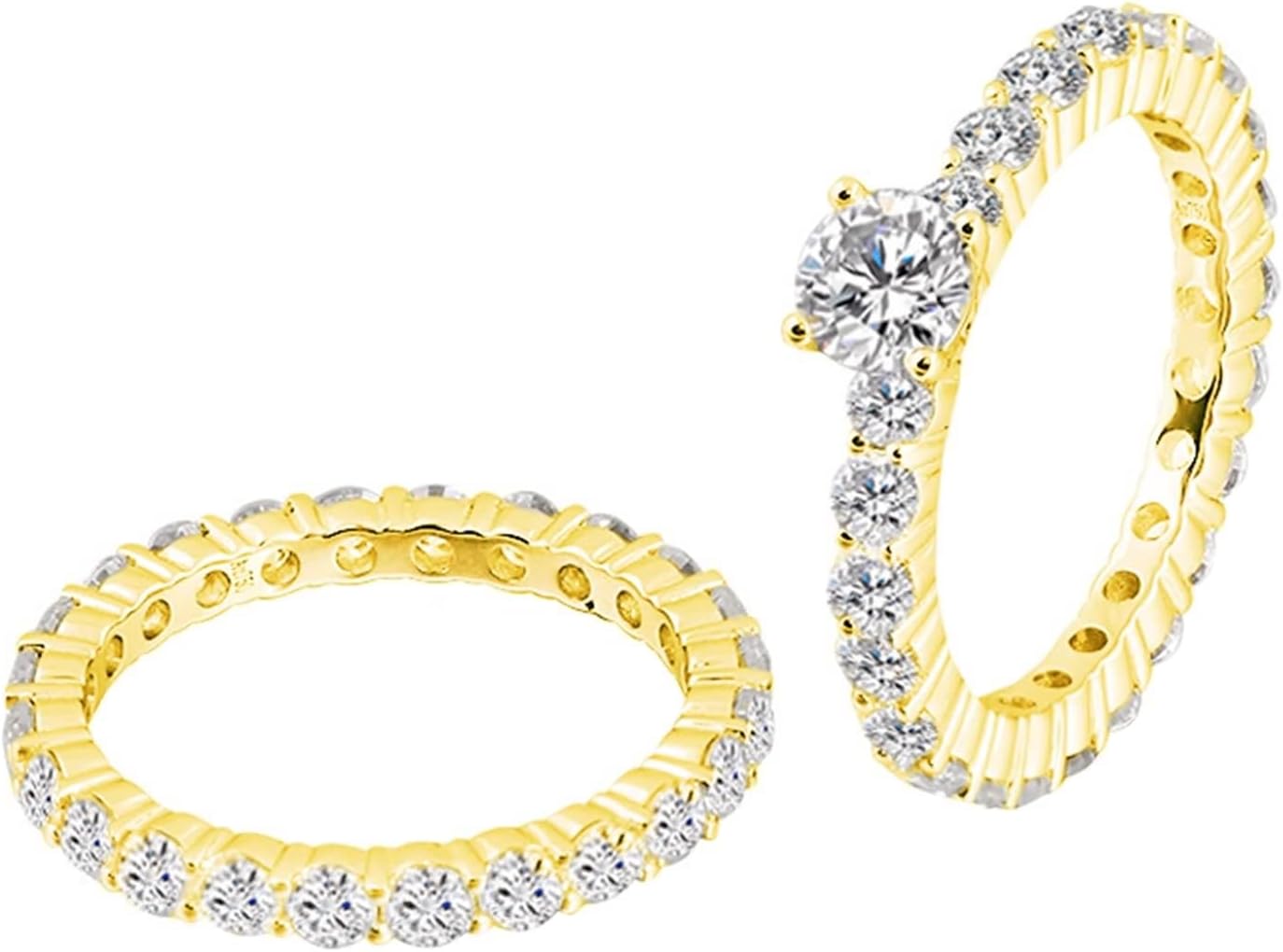 Moissanite Wedding Band Vintage, Women Rings Stackable 2 Band Set White Gold Jewelry 9/14/18K Gold for Valentine's Day