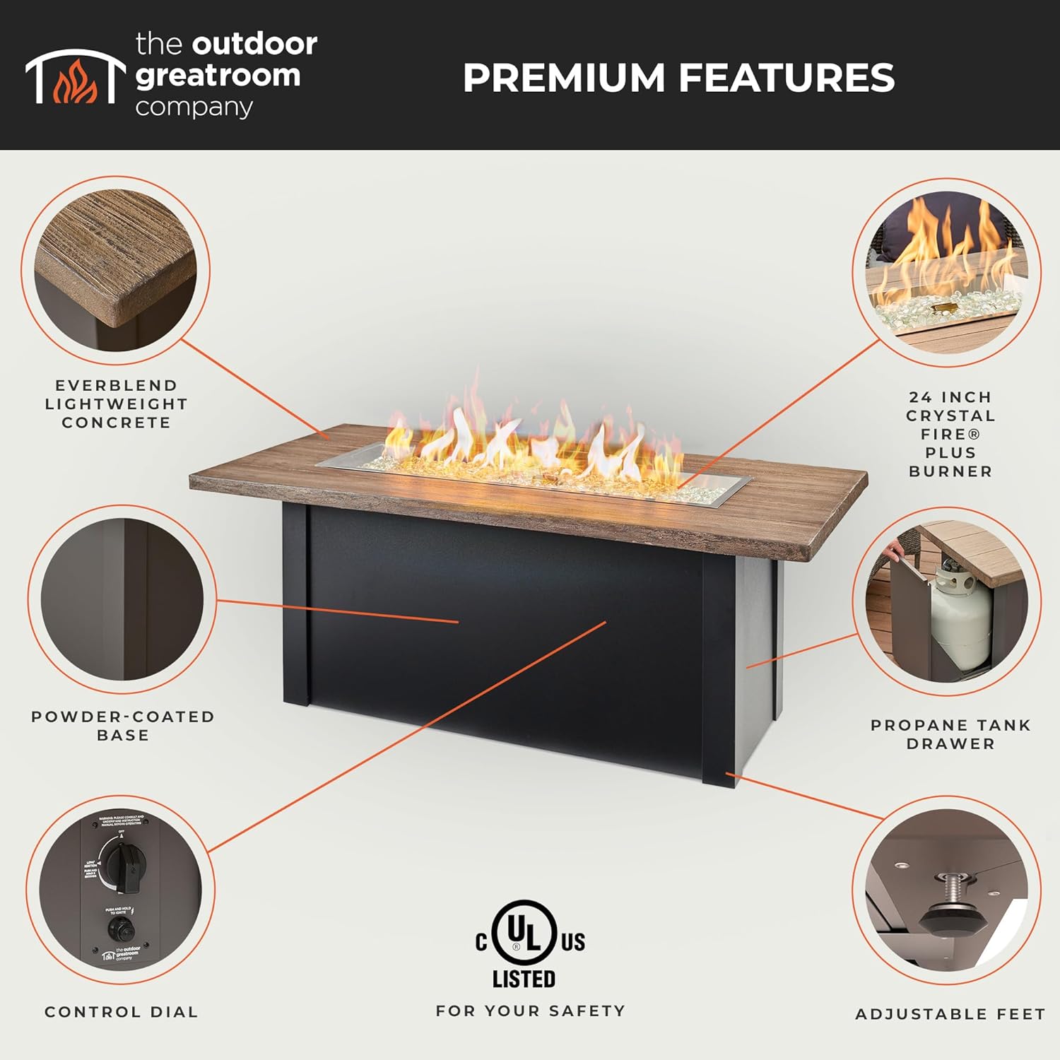 Outdoor GreatRoom Co Propane Fire Pit Table 62