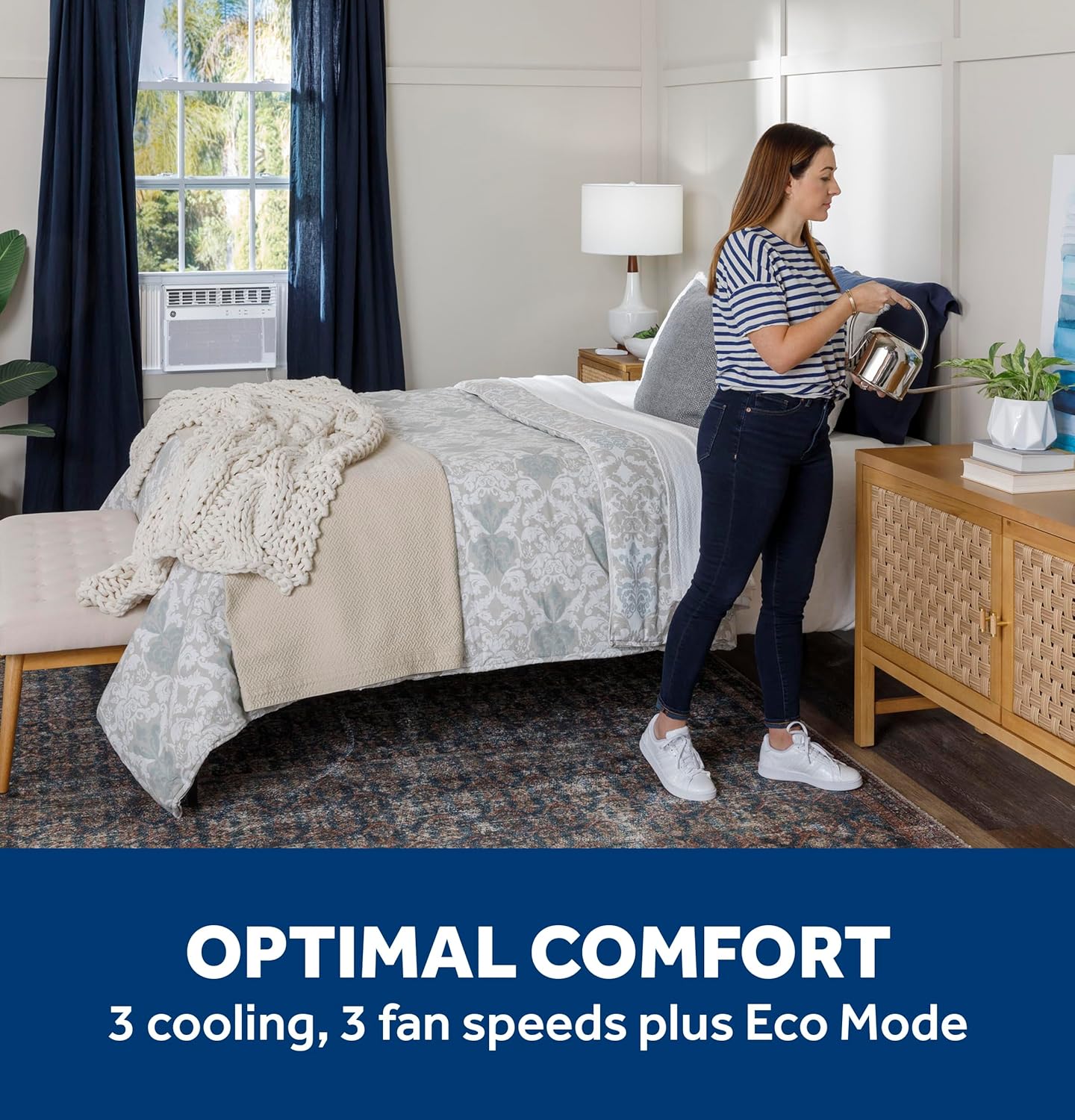 GE Window Air Conditioner 12,000 BTU for Rooms up to 550 sq ft., Wi-Fi Enabled, Energy-Efficient Cooling for Large Rooms, Easy Install Kit, Control Using Remote or Smartphone App, White