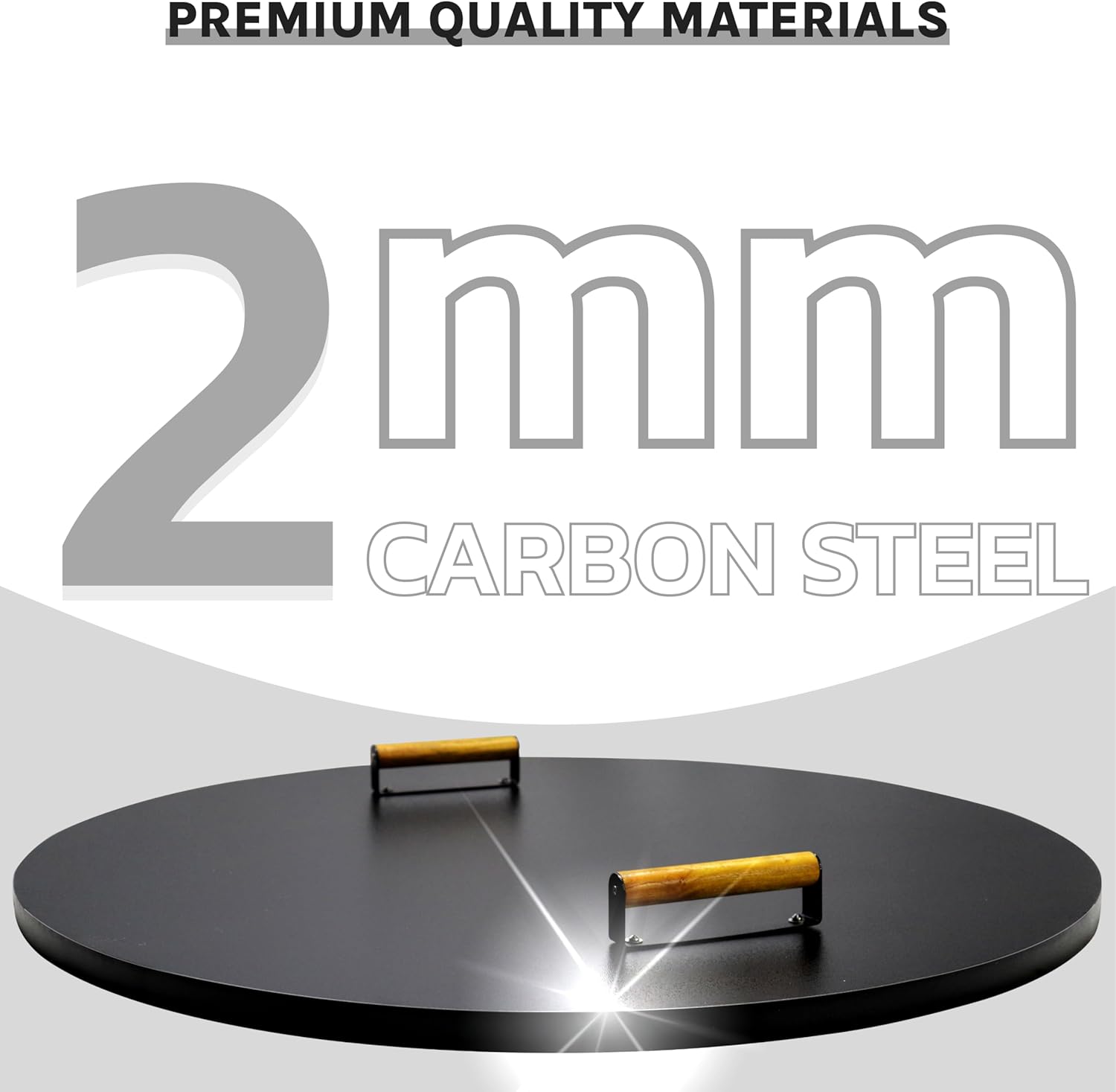 30” Round Fire Pit Lid – Heat Resistant fire Pit Cover Round Metal for Outdoor Fireplace 16 Gauge Steel Flat Fire Pit Burner Pan Cover with 2 Wooden Handles Snuffer Lid for Round Patio FirePit Ring