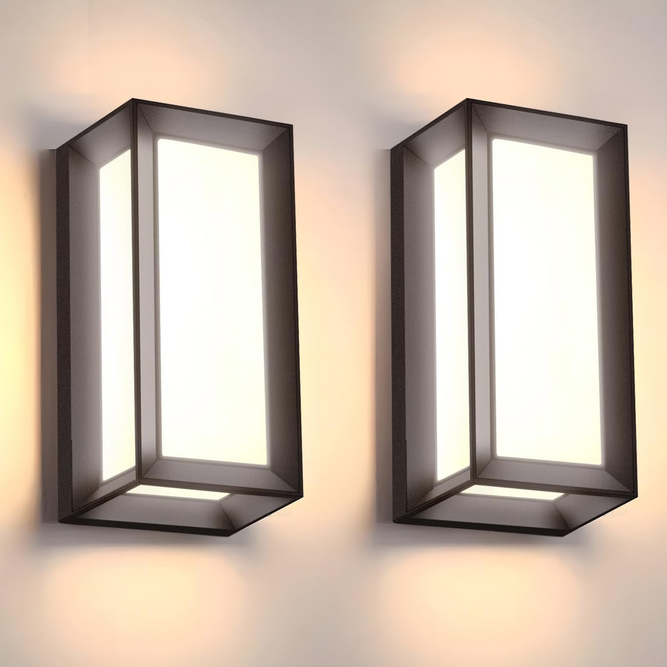 wowlite Modern Outdoor Wall Lights 2 Pack, LED Outdoor Wall Sconce 3 Colors Changeable, Matte Black Exterior Lighting Fixtures, IP65 Waterproof Outside Lights for House Porch Front Door