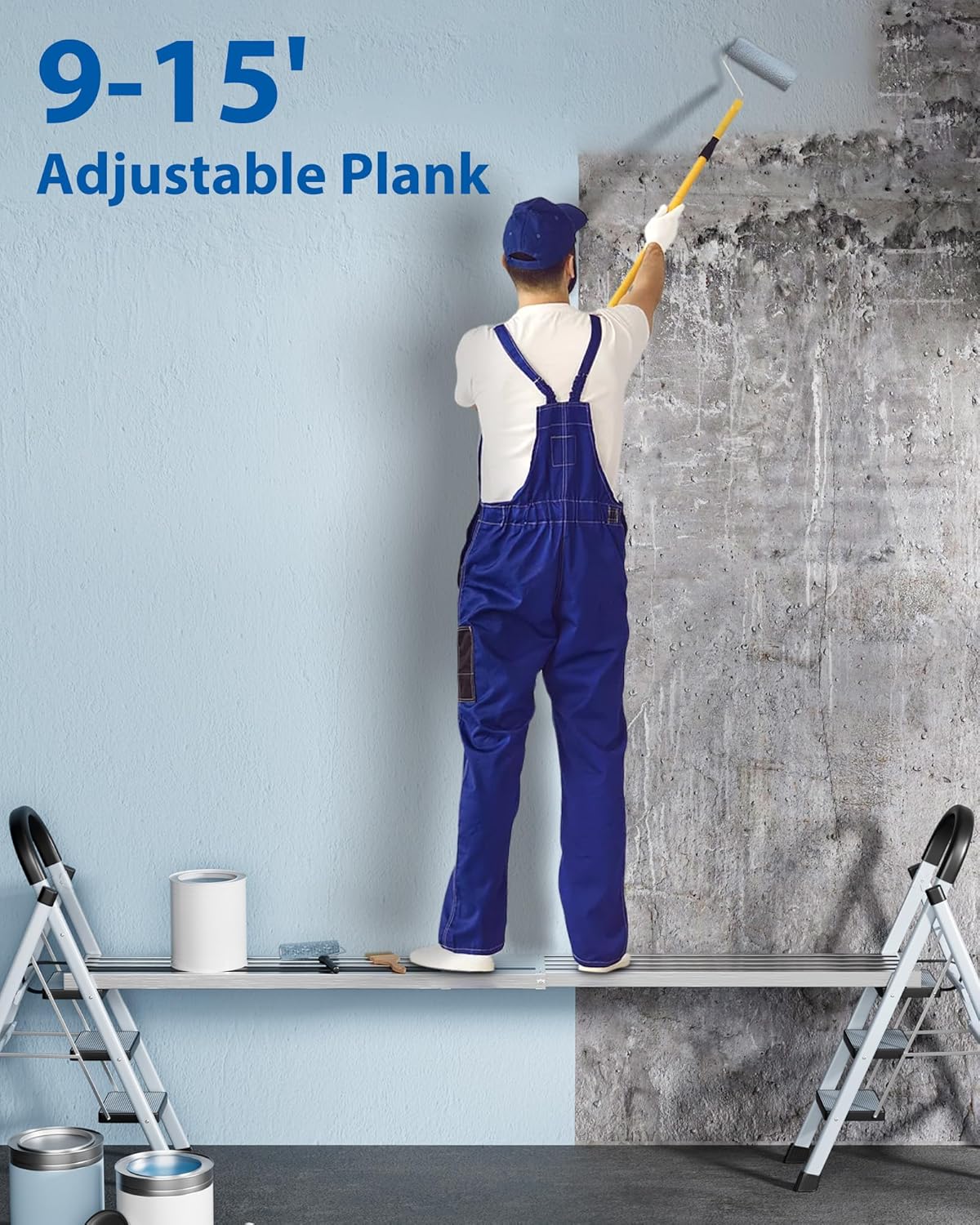 9-15 ft Telescoping Plank, Aluminum Work Plank, 440 LBS Capacity, Aluminum Scaffolding Plank with Skid-Proof Platform Scaffold Ladder Accessory