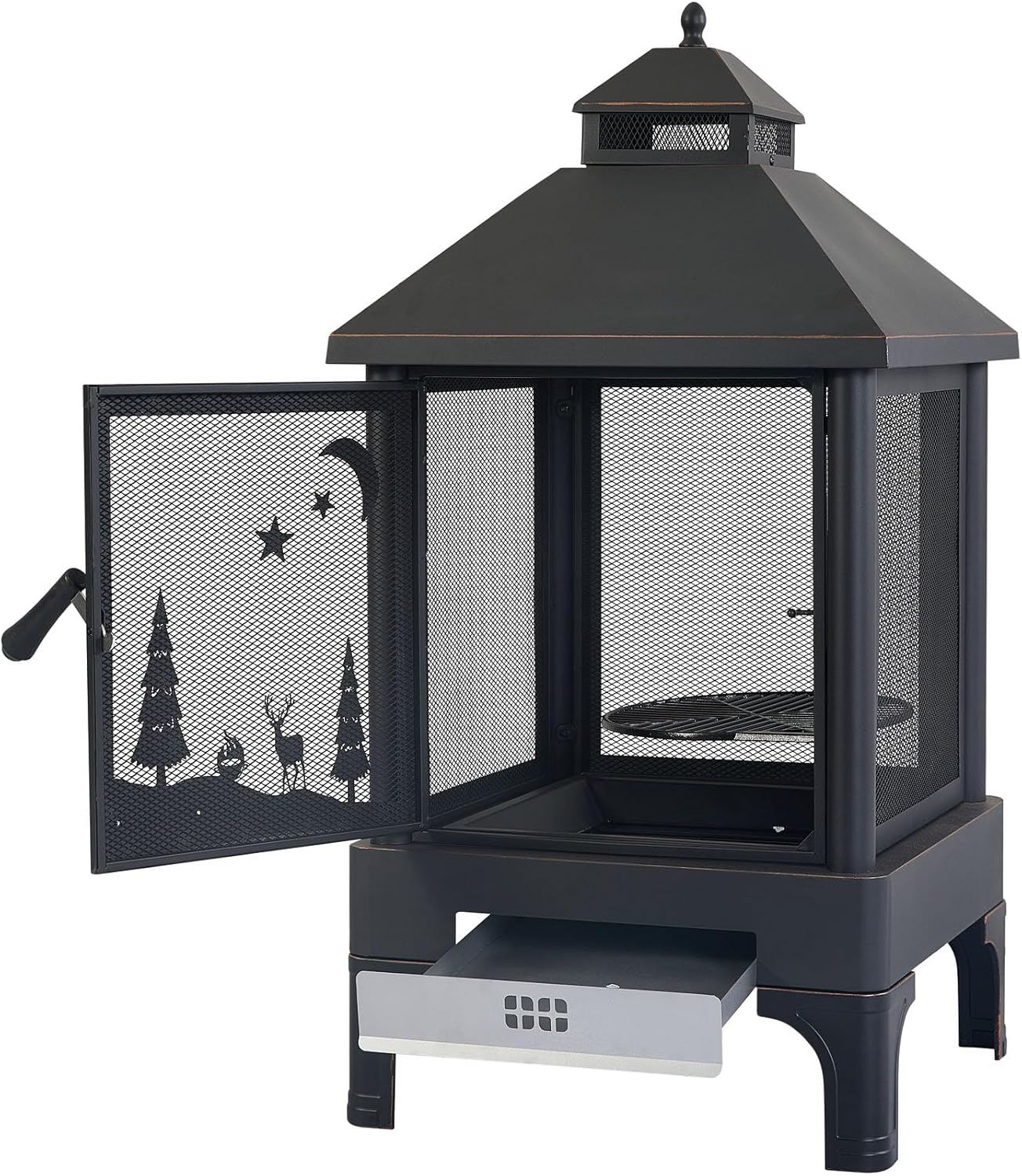 Outdoor Fire Pit Wood Burning for Backyard, Square Firepit with Grill, Large Fire Pits for Outside, Patio Fire Pit with Poker for Warmer Winter, Halloween, Metal, 48 Inch High (Square)